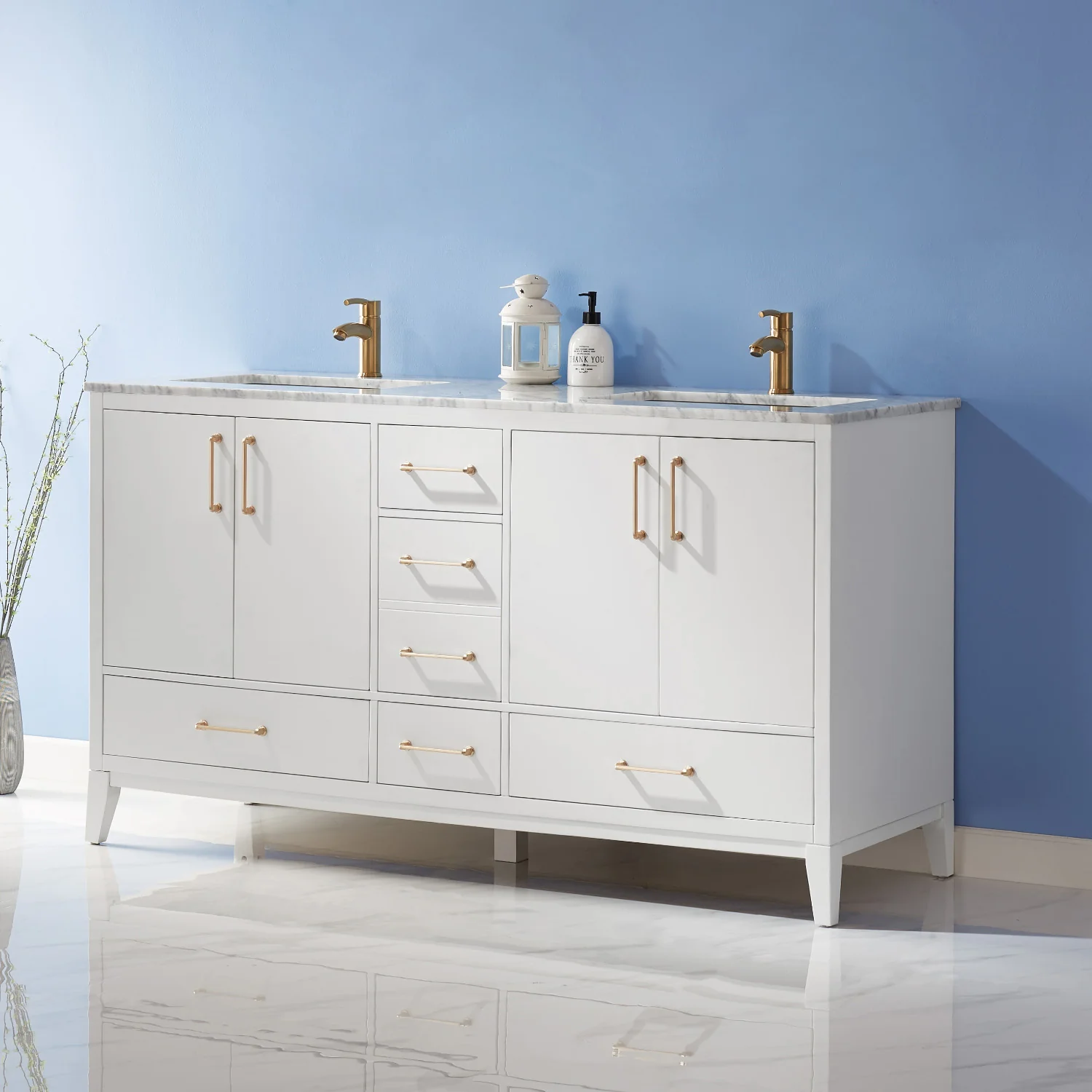 Altair Design Sutton 60" Double Bathroom Vanity Set in White and Carrara White Marble Countertop - Image 14