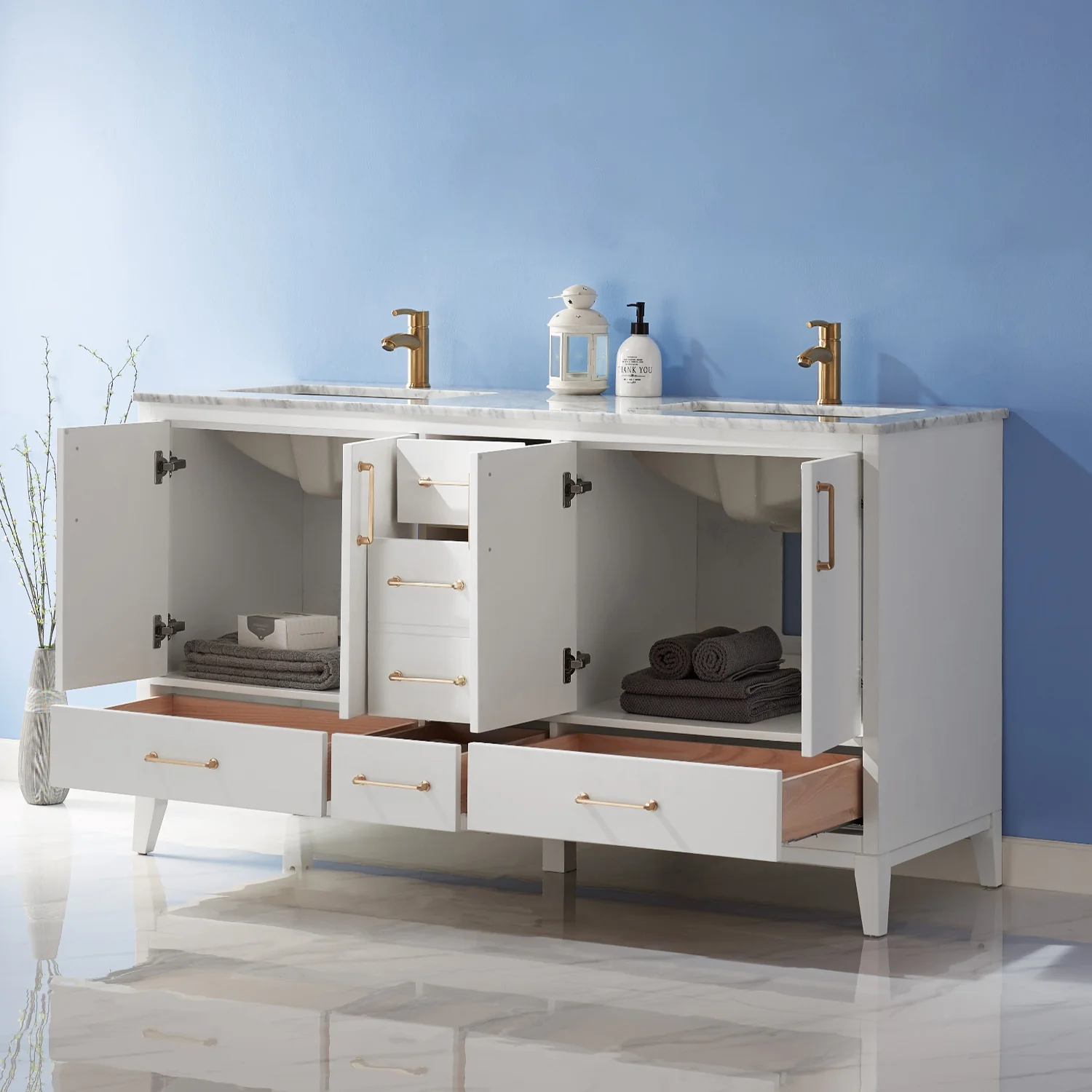 Altair Design Sutton 60" Double Bathroom Vanity Set in White and Carrara White Marble Countertop - Image 16