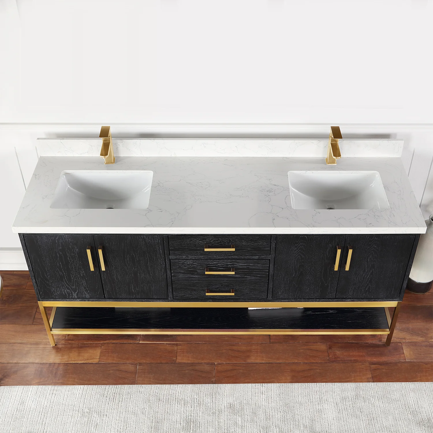Altair Design Wildy 72" Double Bathroom Vanity Set in Black Oak with Grain White Composite Stone Countertop - Image 15
