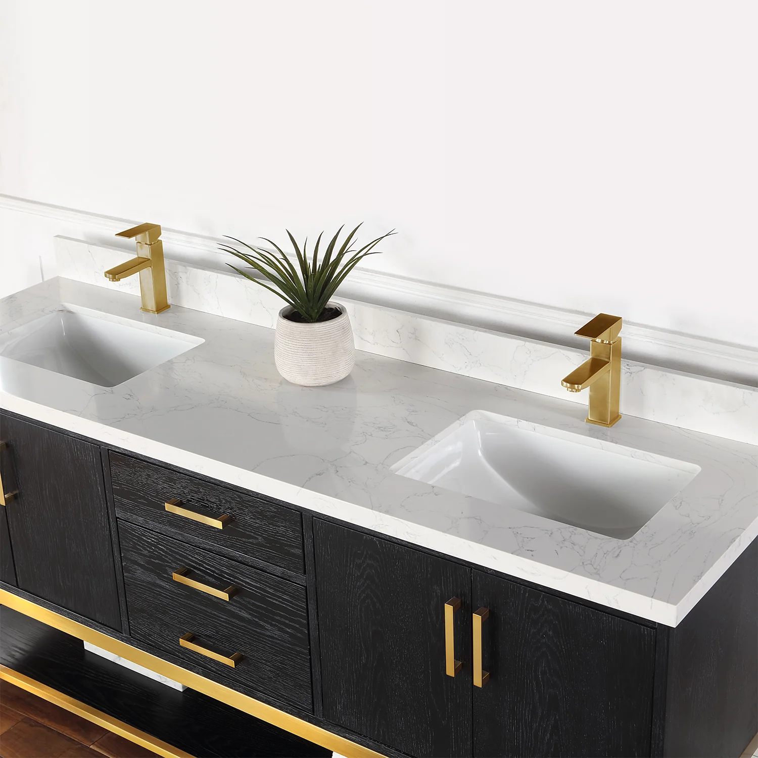 Altair Design Wildy 72" Double Bathroom Vanity Set in Black Oak with Grain White Composite Stone Countertop - Image 16