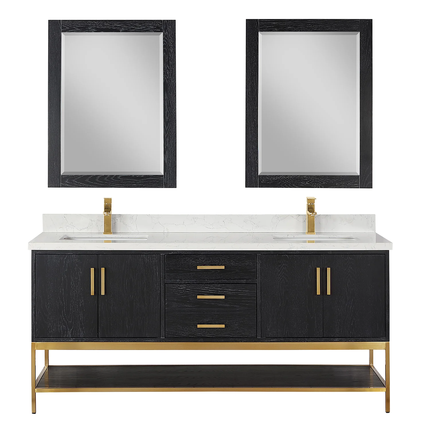 Altair Design Wildy 72" Double Bathroom Vanity Set in Black Oak with Grain White Composite Stone Countertop - Image 2