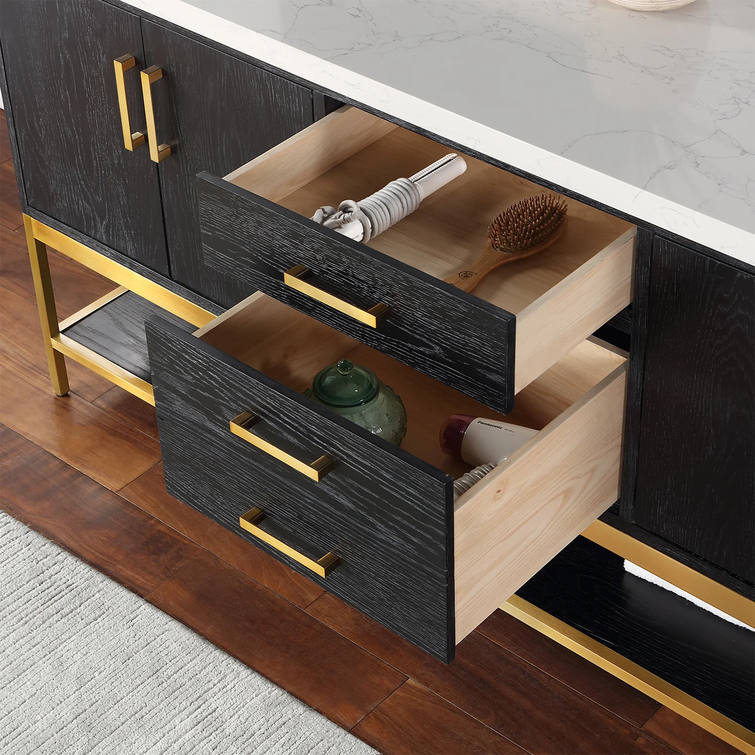 Altair Design Wildy 72" Double Bathroom Vanity Set in Black Oak with Grain White Composite Stone Countertop - Image 6