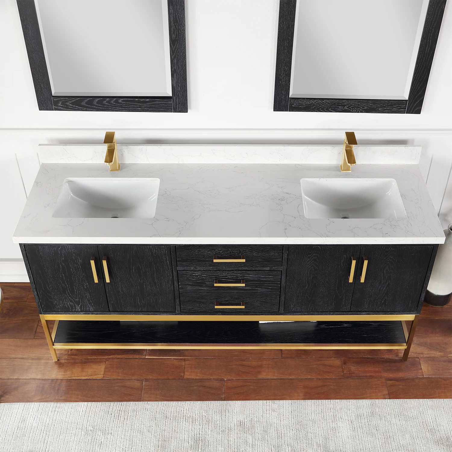 Altair Design Wildy 72" Double Bathroom Vanity Set in Black Oak with Grain White Composite Stone Countertop - Image 7