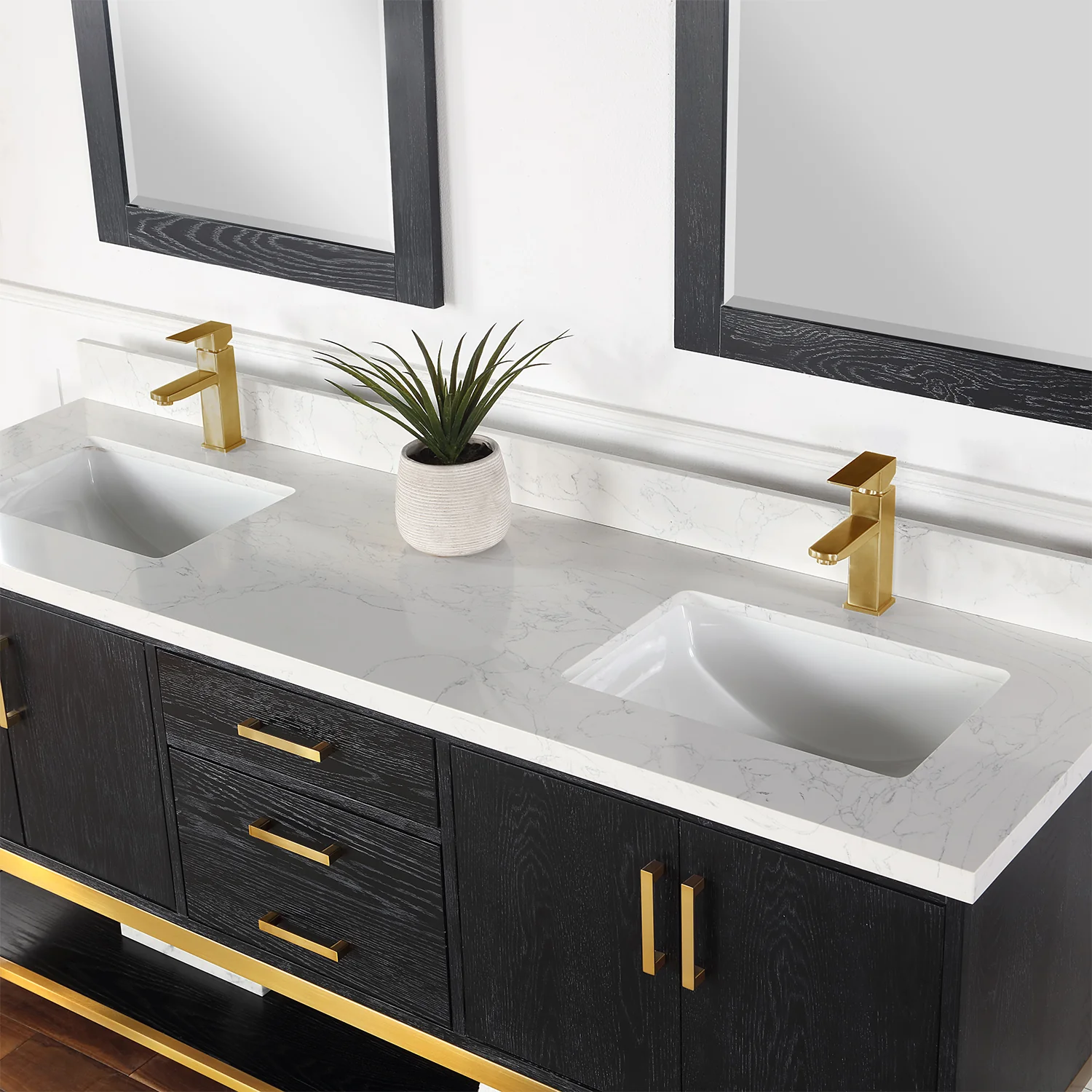 Altair Design Wildy 72" Double Bathroom Vanity Set in Black Oak with Grain White Composite Stone Countertop - Image 8