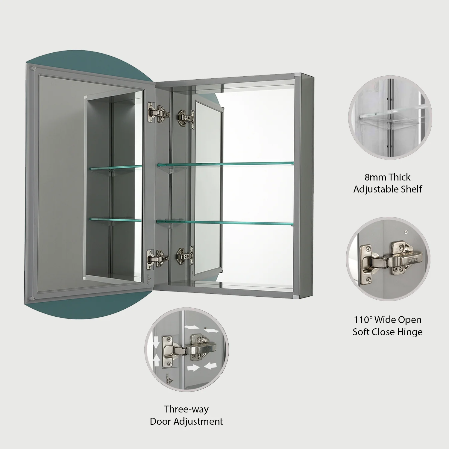 Blossom Aluminum Medicine Cabinet with Mirror – MC8 2031 - Image 2