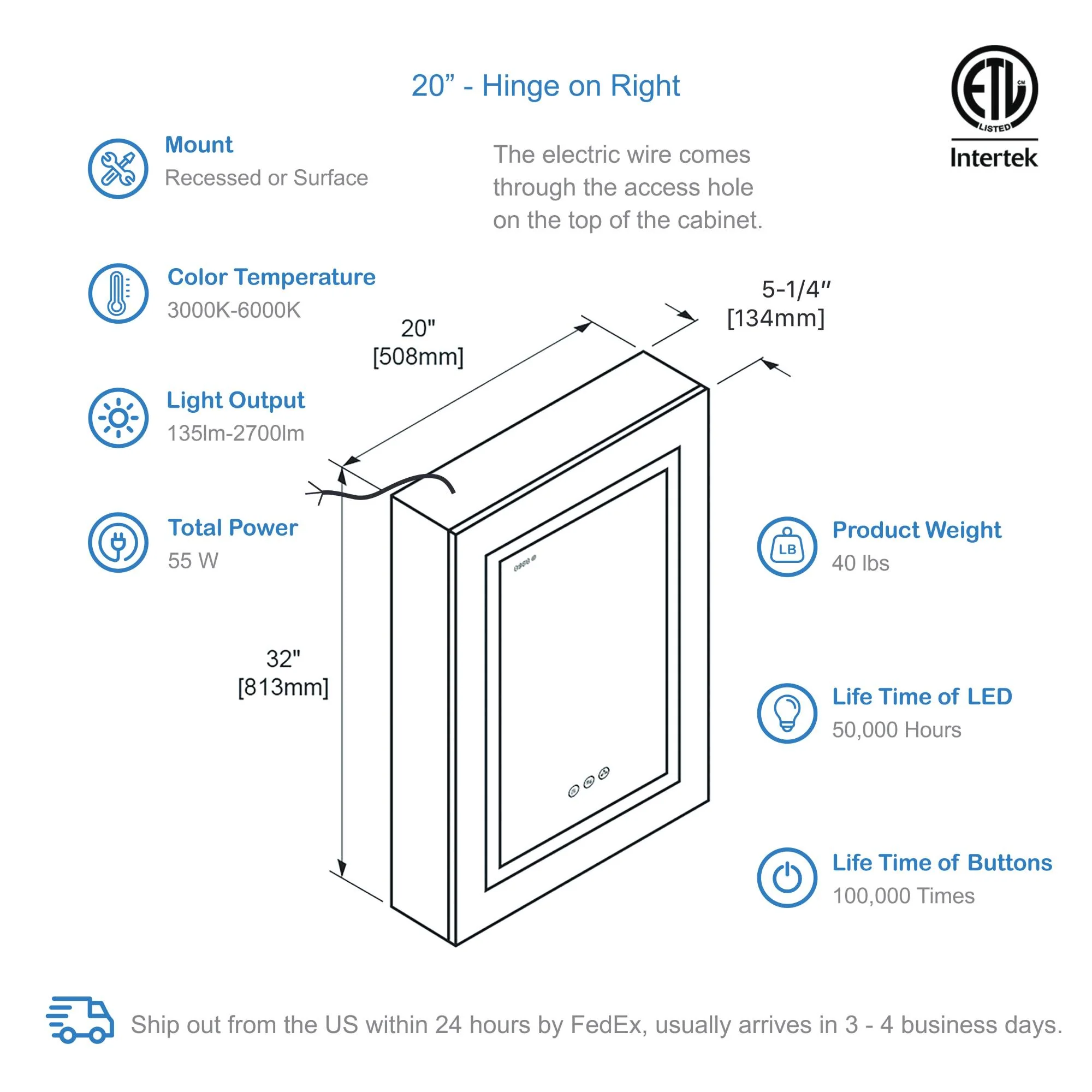 Blossom Asta – 20 Inches LED Medicine Cabinet - Image 14