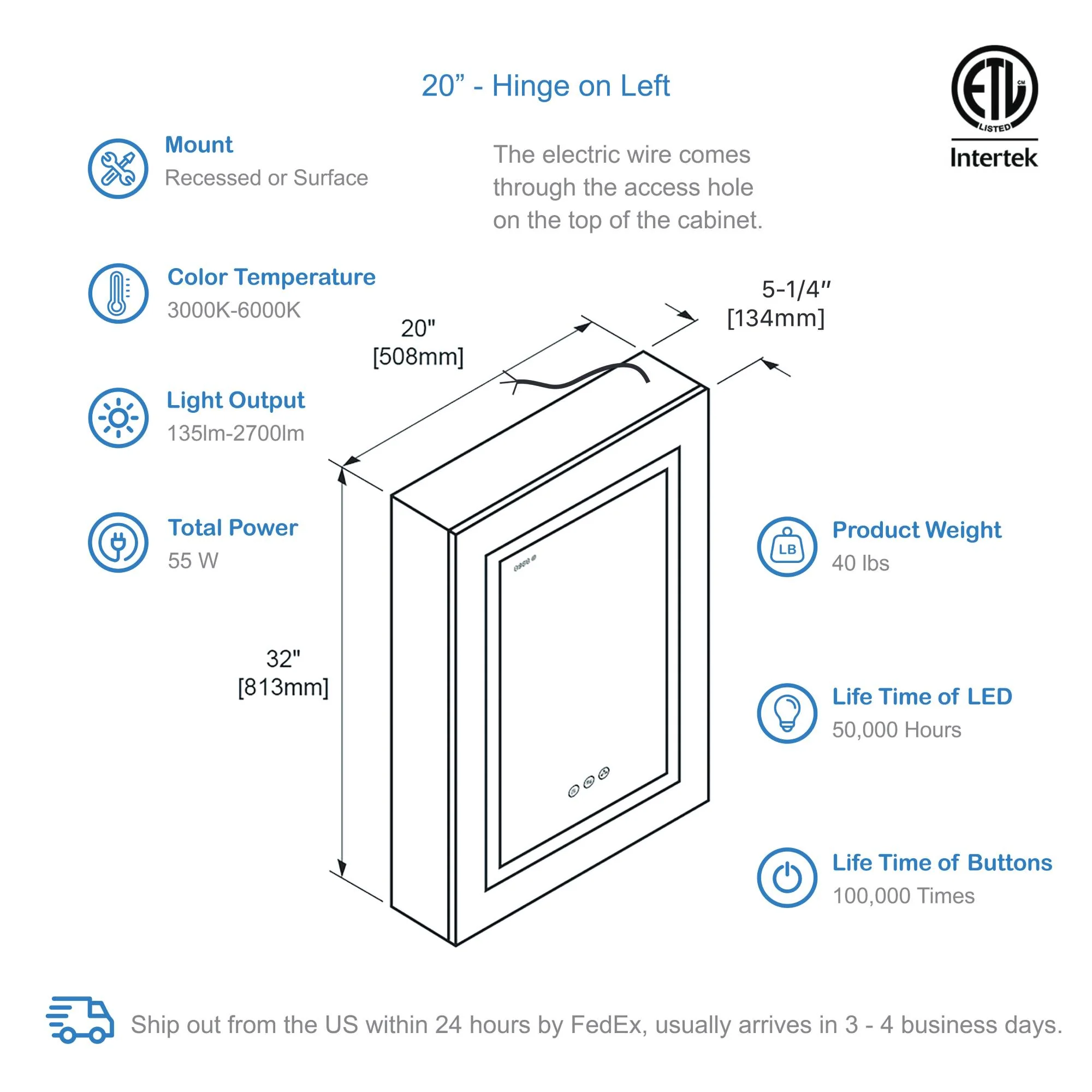 Blossom Asta – 20 Inches LED Medicine Cabinet - Image 8