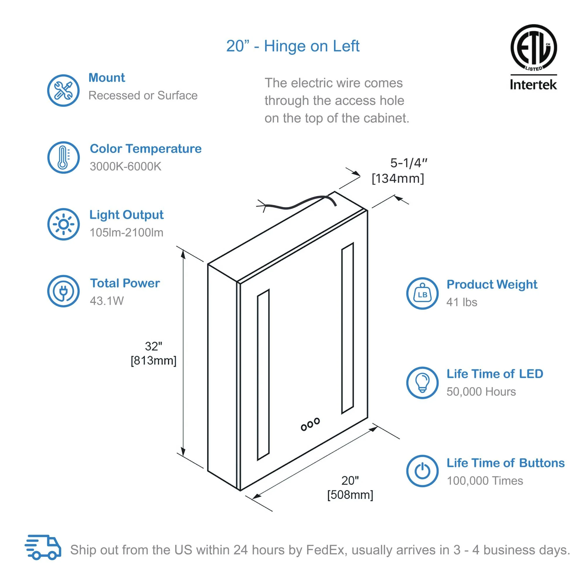 Blossom Pillar – 20 Inches LED Medicine Cabinet - Image 17