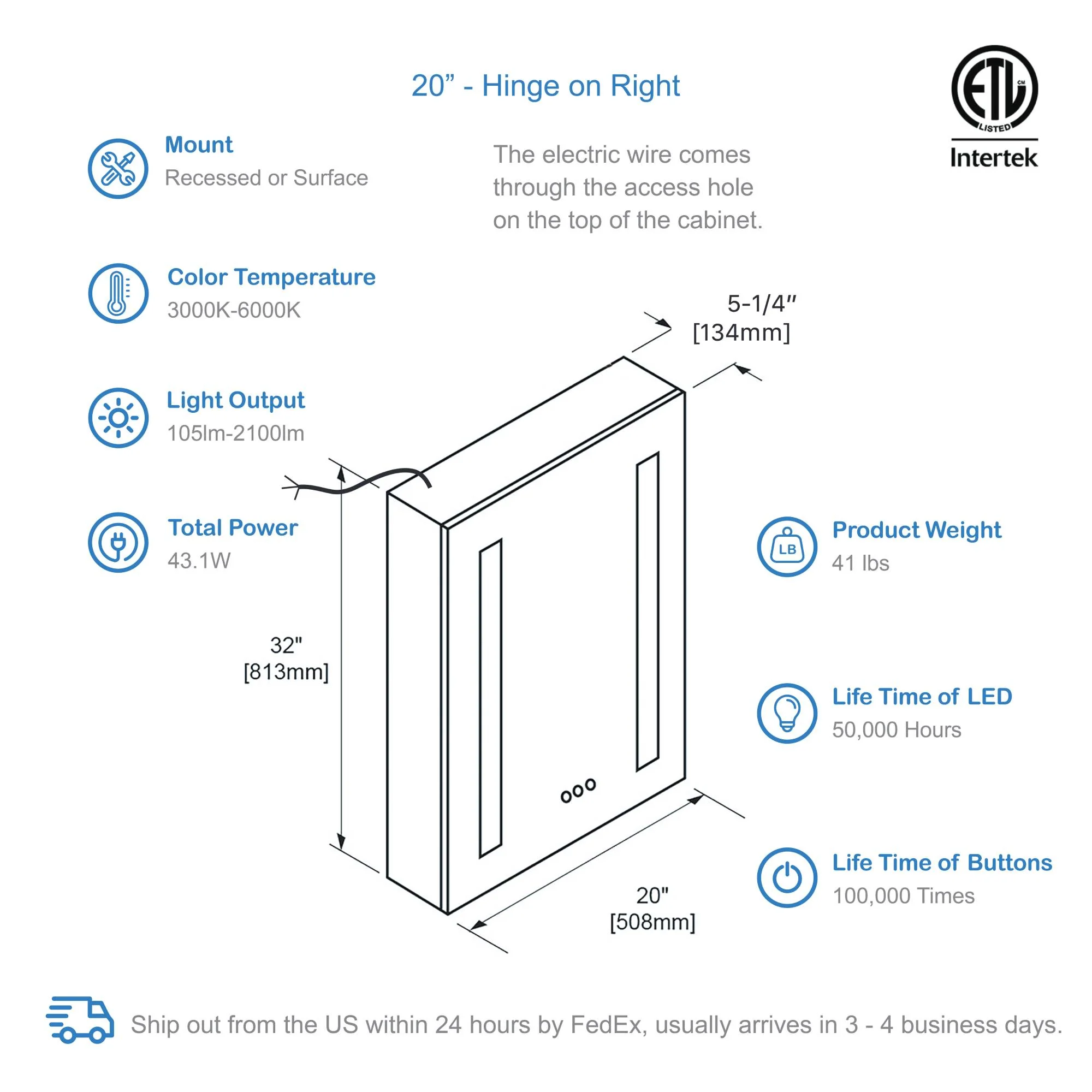 Blossom Pillar – 20 Inches LED Medicine Cabinet - Image 34