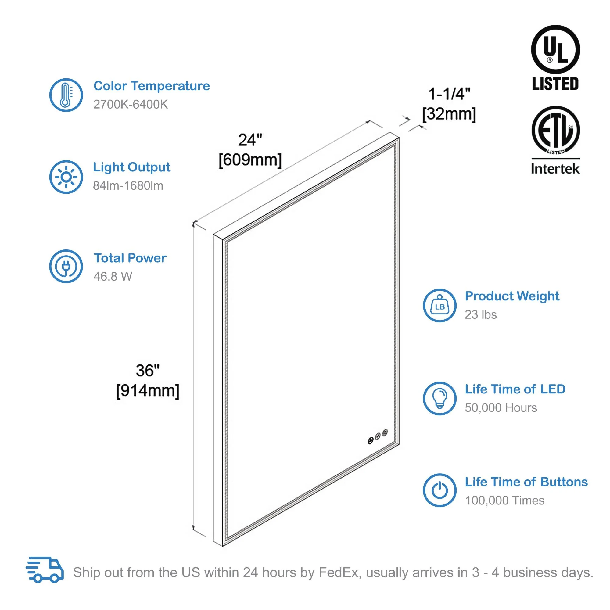Blossom Stellar 24 Inch LED Mirror - Image 11