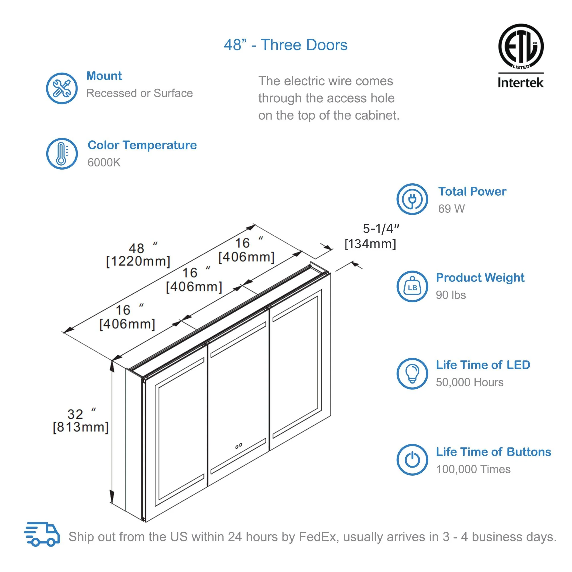 Blossom Vega – 48 Inches LED Medicine Cabinet - Image 3