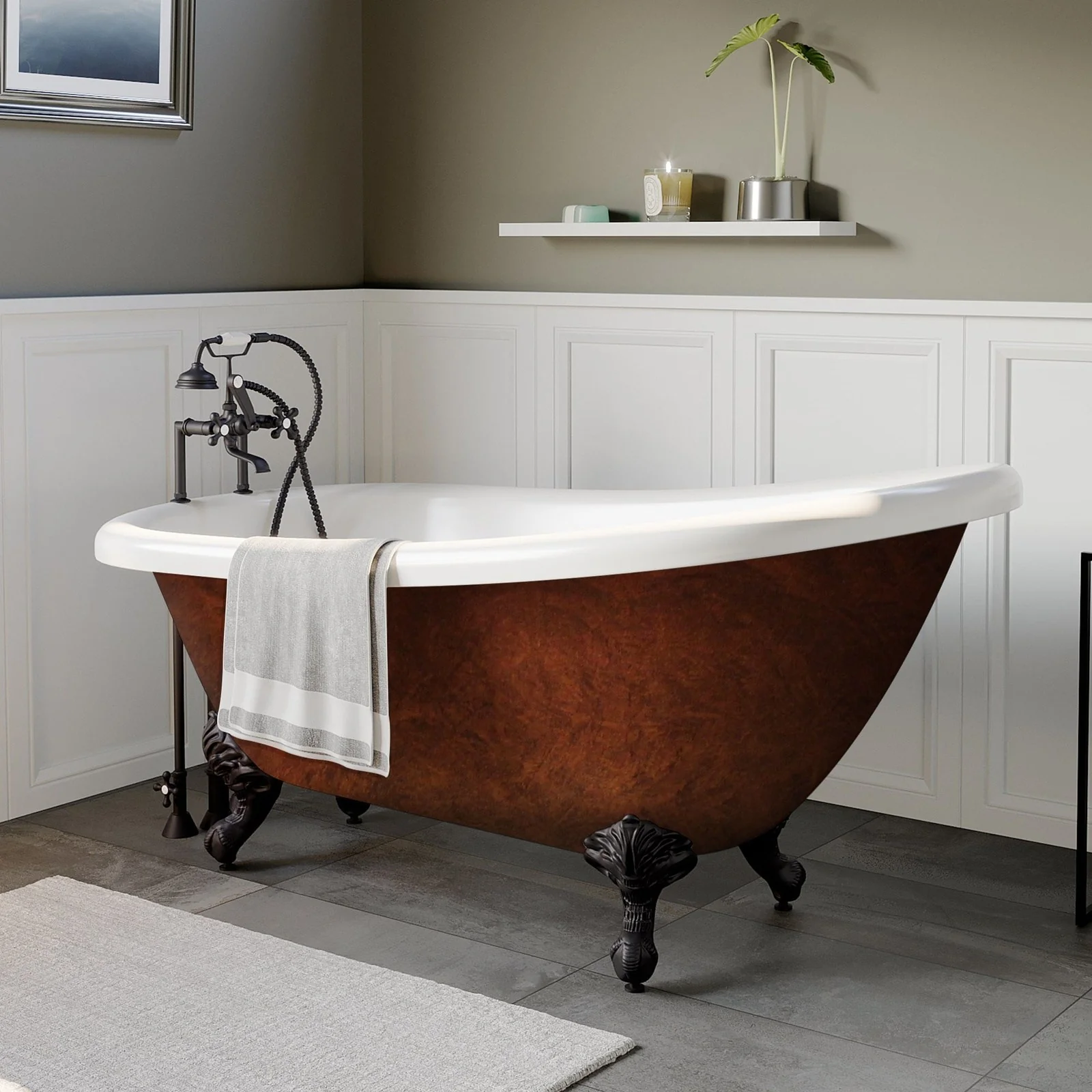 Cambridge Plumbing 61 Inch Acrylic  Slipper Soaking Tub with deckmount faucet holes and Oil Rubbed Bronze Feet AST61-DH-ORB