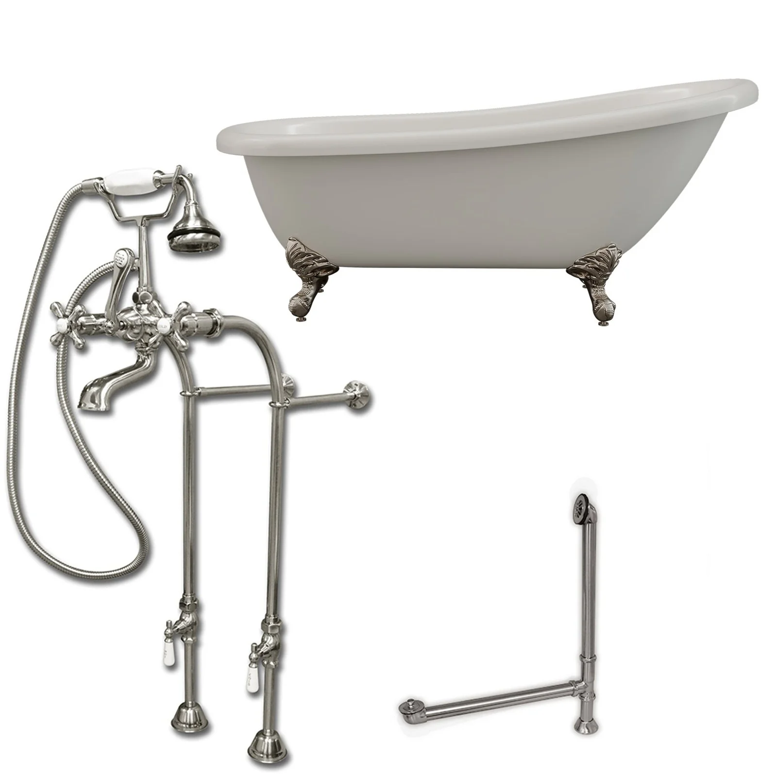 Cambridge Plumbing Acrylic Clawfoot Slipper Soaking Tub with Continuous Rim and Brushed Nickel Plumbing Package AST67-398463-PKG-BN-NH - Image 2