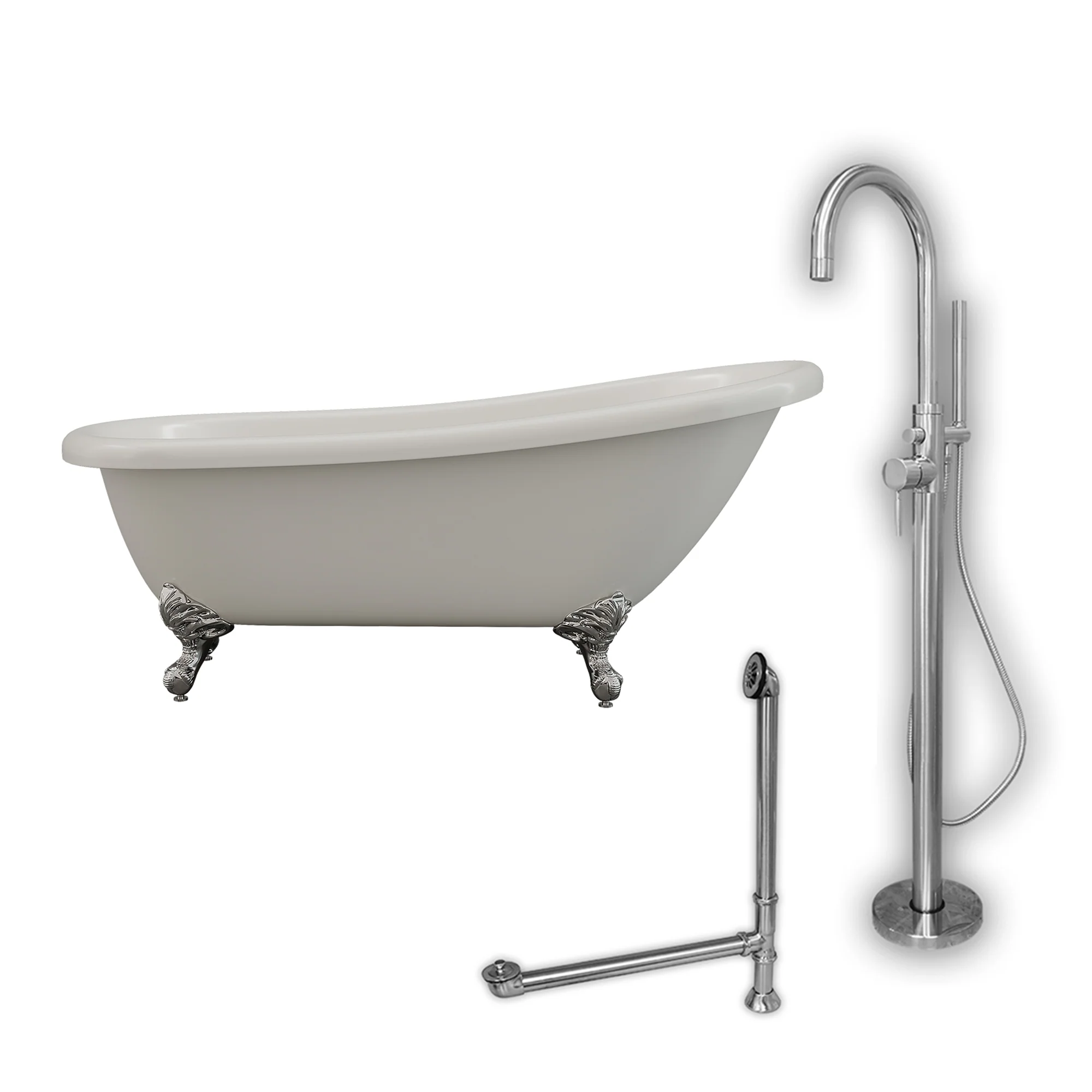 Cambridge Plumbing Acrylic Clawfoot Slipper Soaking Tub with Continuous Rim and Polished Chrome Plumbing Package AST67-150-PKG-CP-NH - Image 2