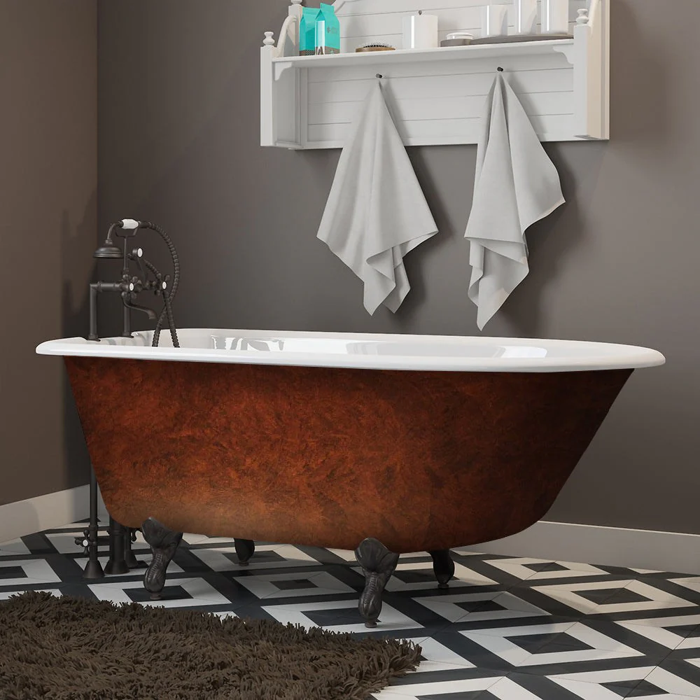 Cambridge Plumbing Cast Iron Clawfoot Bathtub 55" X 30" Faux Copper Bronze Finish on Exterior