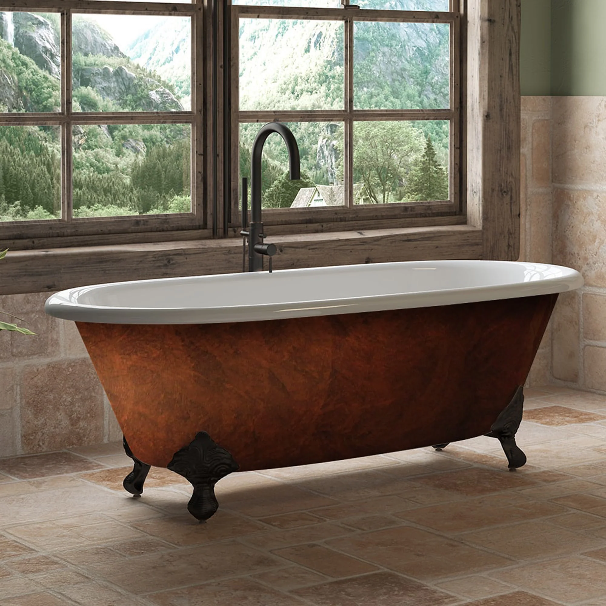 Cambridge Plumbing Cast Iron Clawfoot Bathtub 67” x 30" Faux Copper Bronze Finish on Exterior