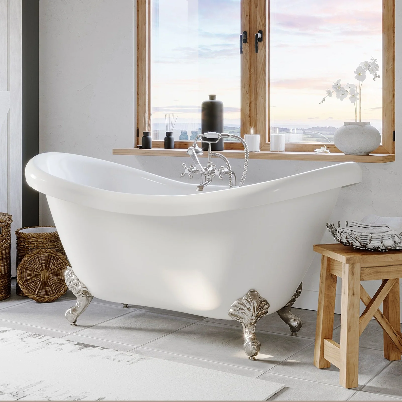 Cambridge Plumbing Cast Iron Double Ended Slipper Tub 71" X 30"