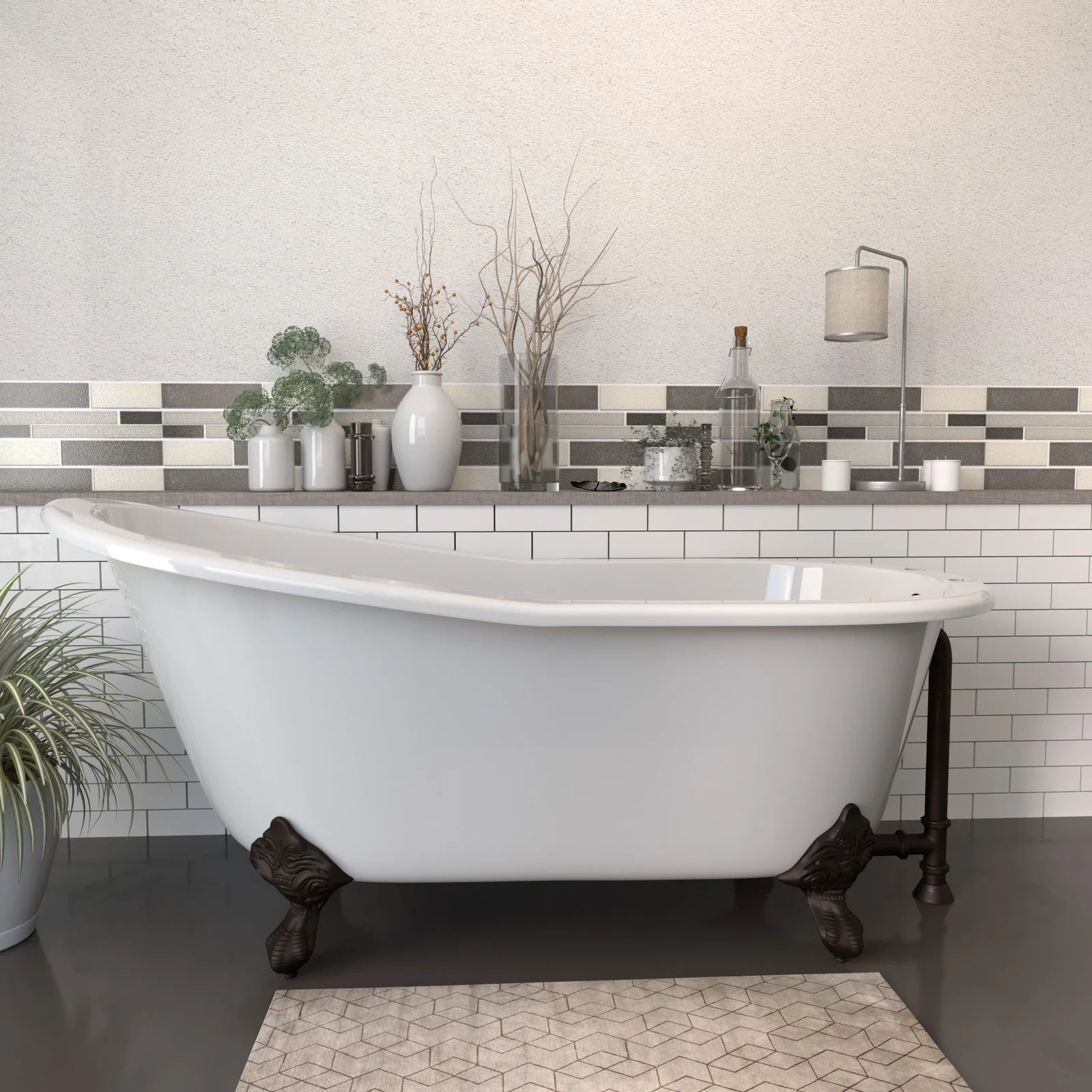 Cambridge Plumbing Cast Iron Slipper Clawfoot Tub 67" X 30"