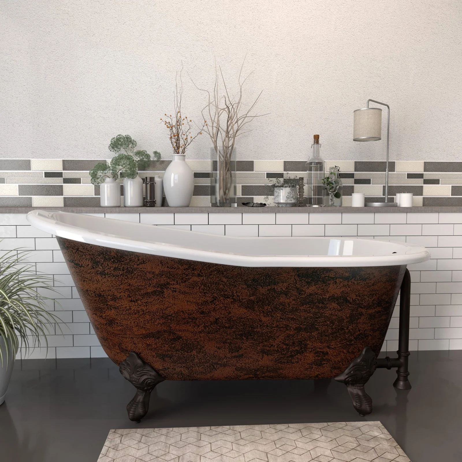 Cambridge Plumbing Cast Iron Clawfoot Bathtub 61" X 30" Faux Copper Bronze Finish on Exterior
