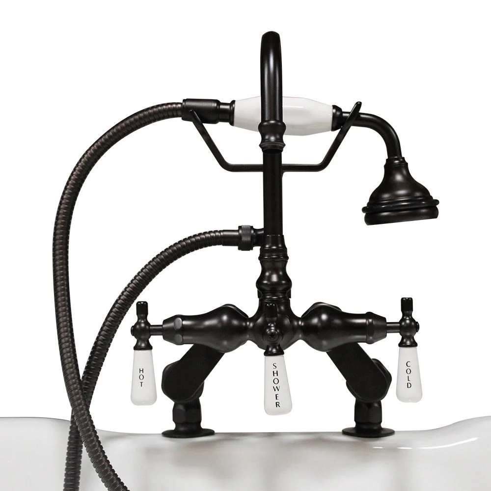 Cambridge Plumbing Clawfoot Tub Deck Mount Porcelain Lever English Telephone Brass Faucet with Hand Held Shower-Oil Rubbed Bronze CAM684D-ORB - Image 2