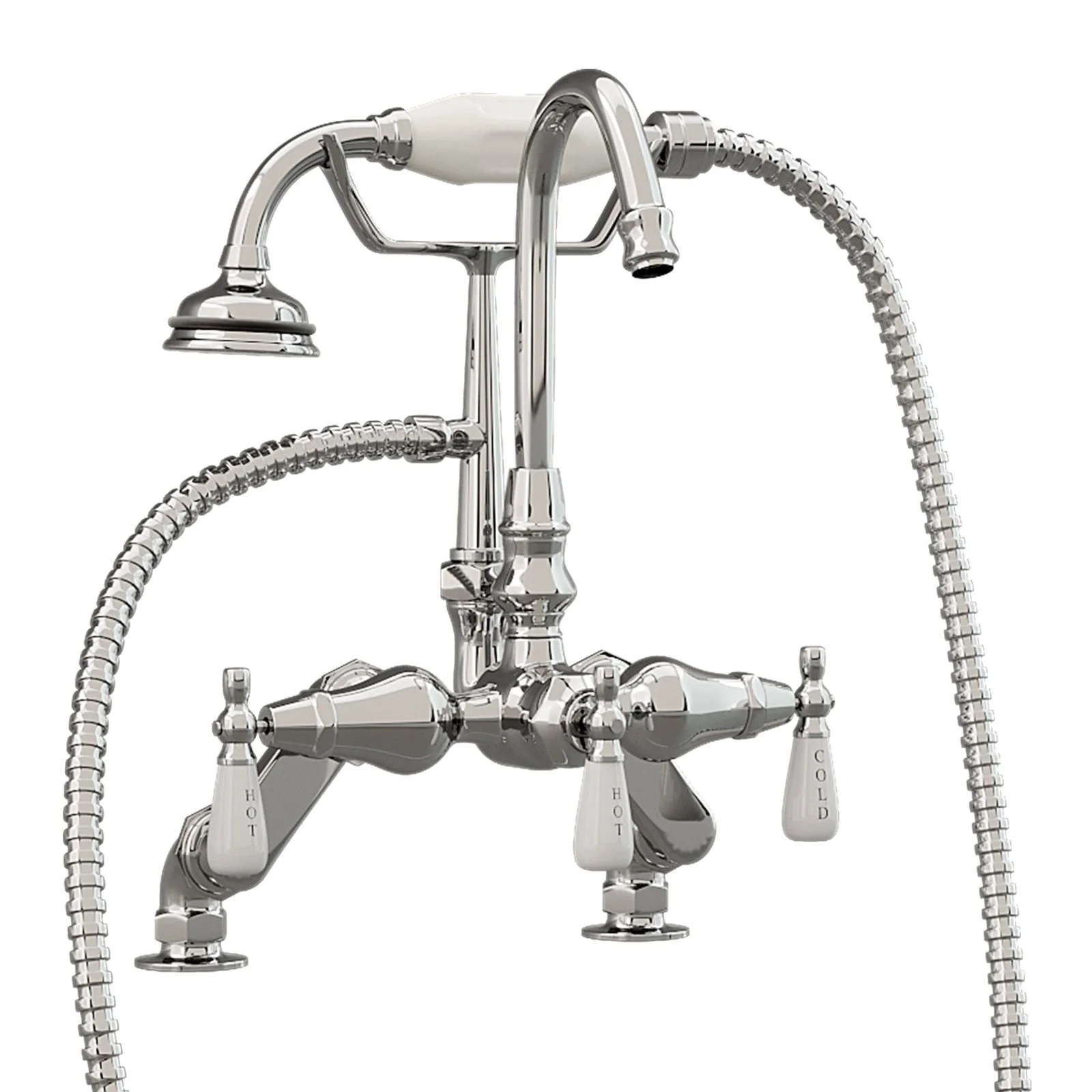 Cambridge Plumbing Clawfoot Tub Deck Mount Porcelain Lever English Telephone Brass Faucet with Hand Held Shower-Polished Chrome CAM684D-CP