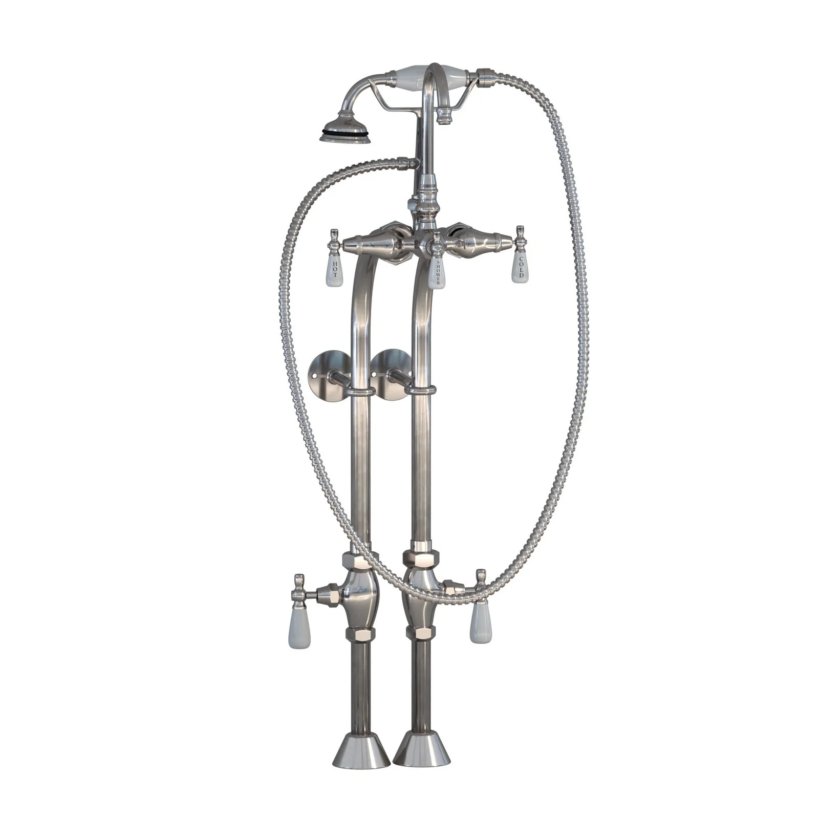 Cambridge Plumbing Clawfoot Tub Freestanding English Telephone Gooseneck Faucet & Hand Held Shower Combo-Brushed Nickel CAM398684-BN