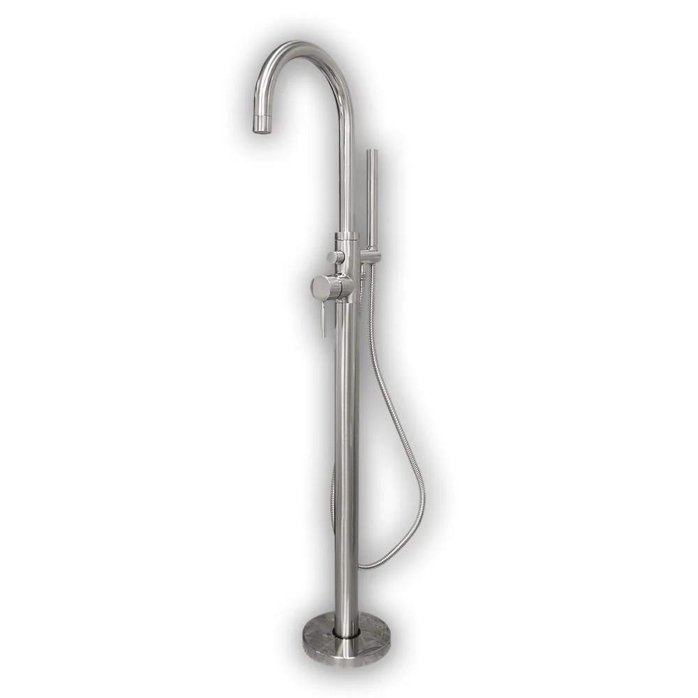 Cambridge Plumbing Modern Freestanding Tub Filler Faucet with Shower Wand-Brushed Nickel CAM150-BN
