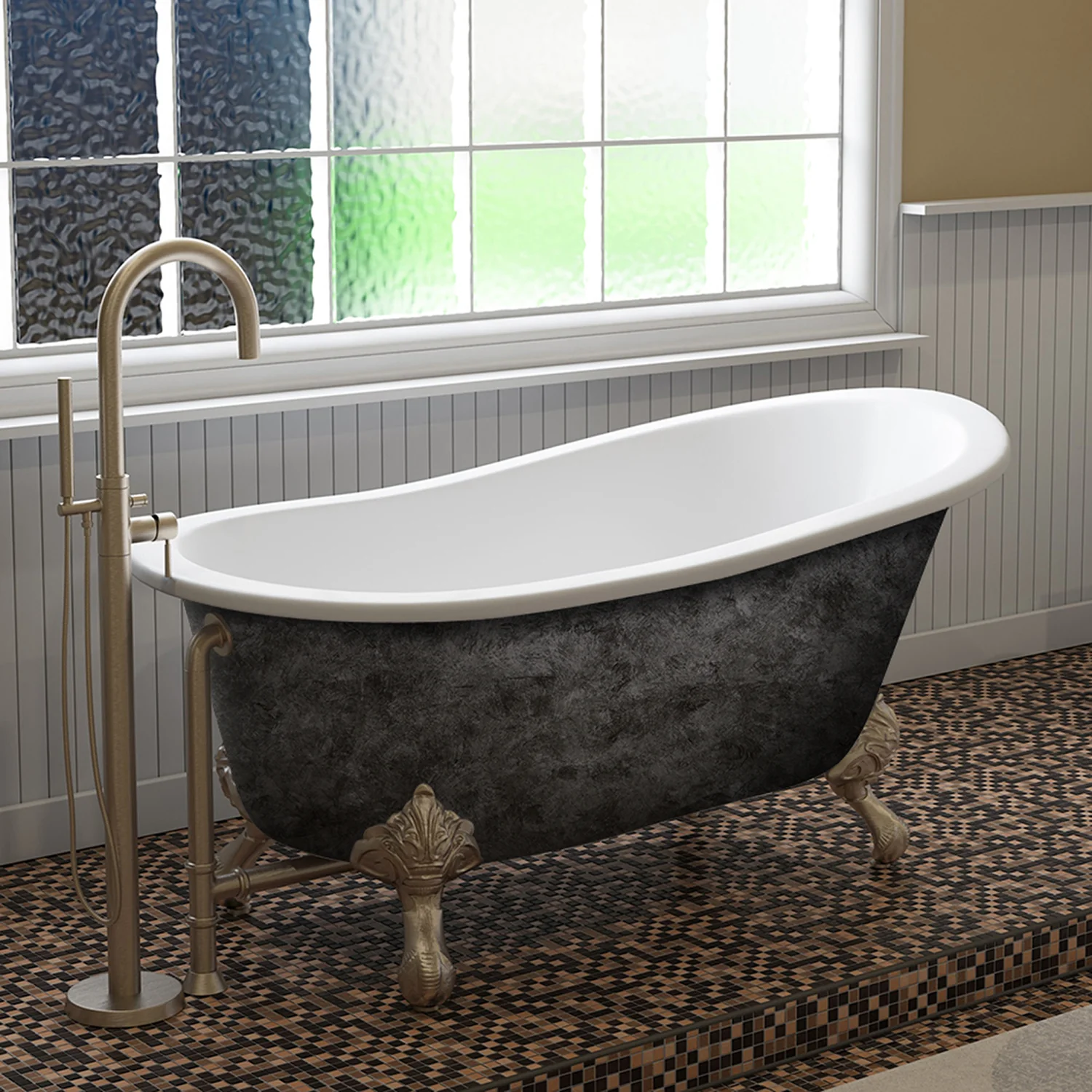 Cambridge Plumbing Scorched Platinum 61” x 30” Cast Iron Slipper Bathtub with” No Faucet Holes and Brushed Nickel Feet ST61-NH-BN-SP - Image 2
