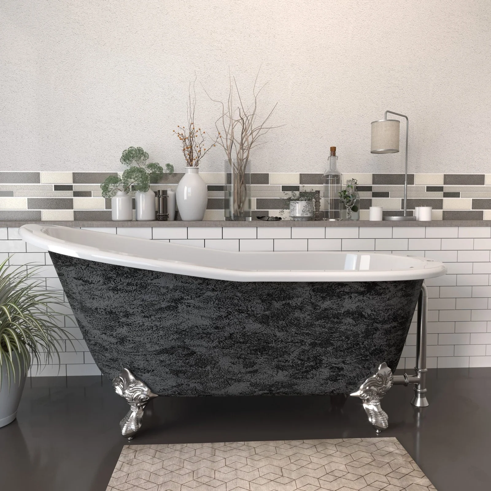 Cambridge Plumbing Scorched Platinum 67” x 30” Cast Iron Slipper Bathtub