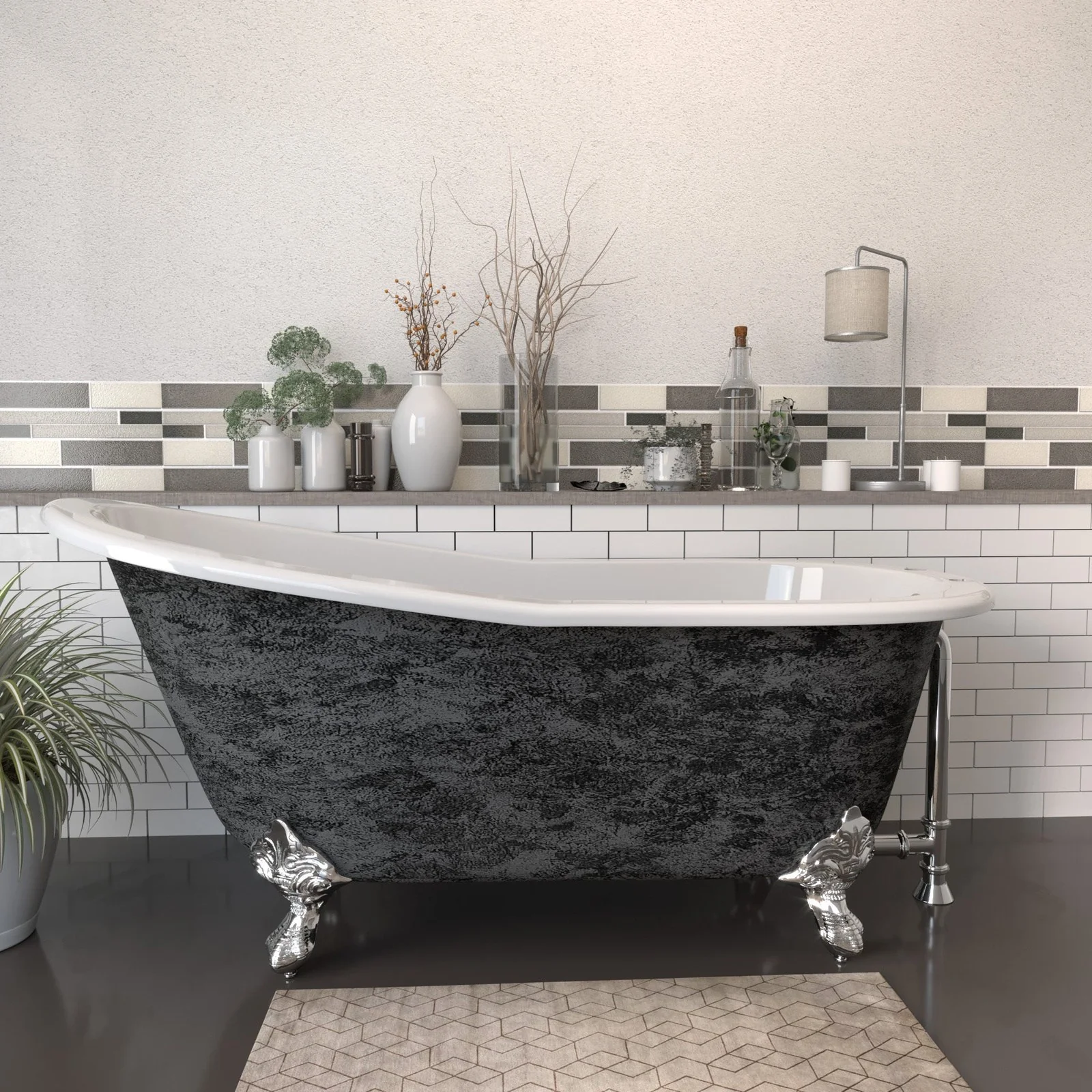 Cambridge Plumbing Scorched Platinum 67” x 30” Cast Iron Slipper Bathtub