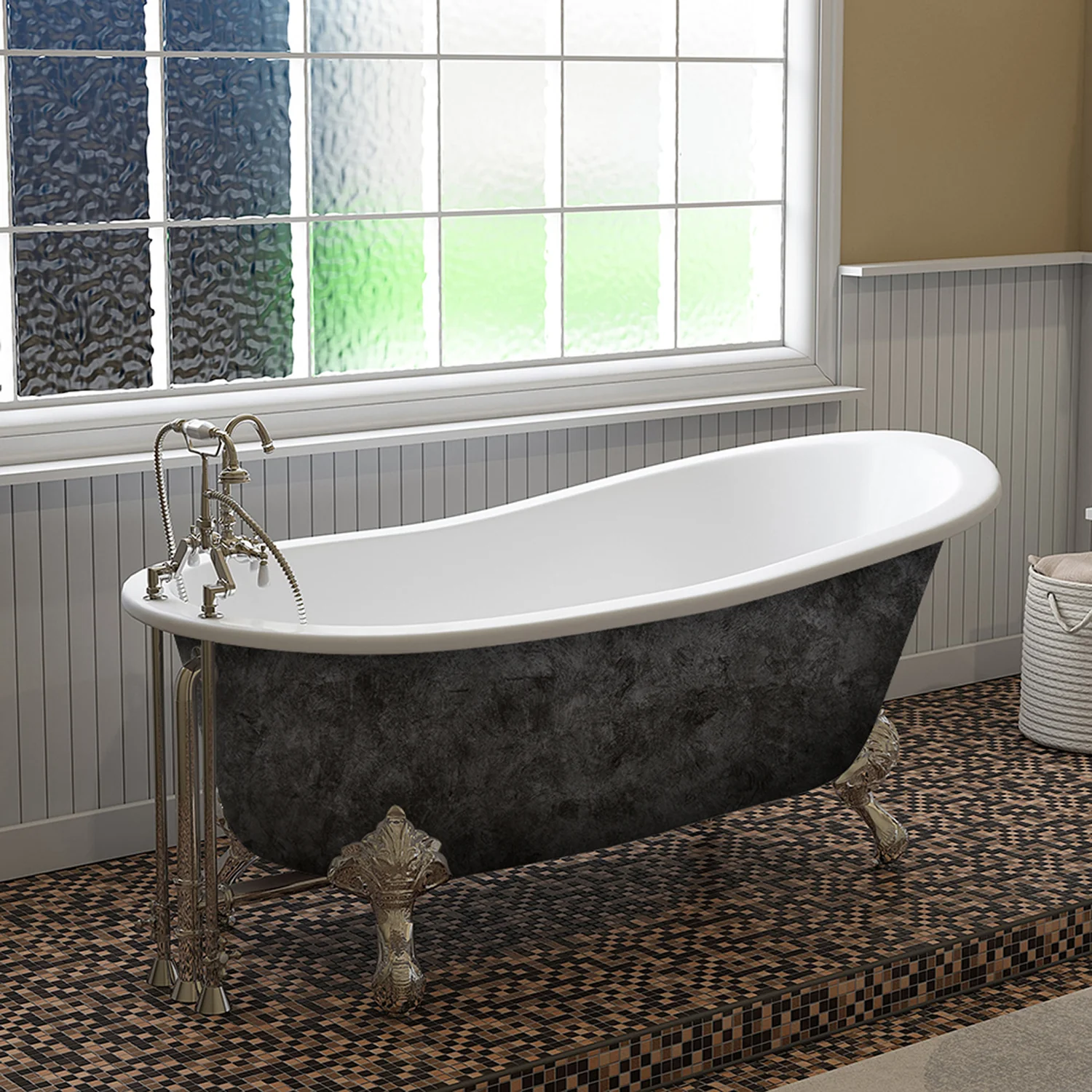 Cambridge Plumbing Scorched Platinum 67” x 30” Cast Iron Slipper Bathtub - Image 2