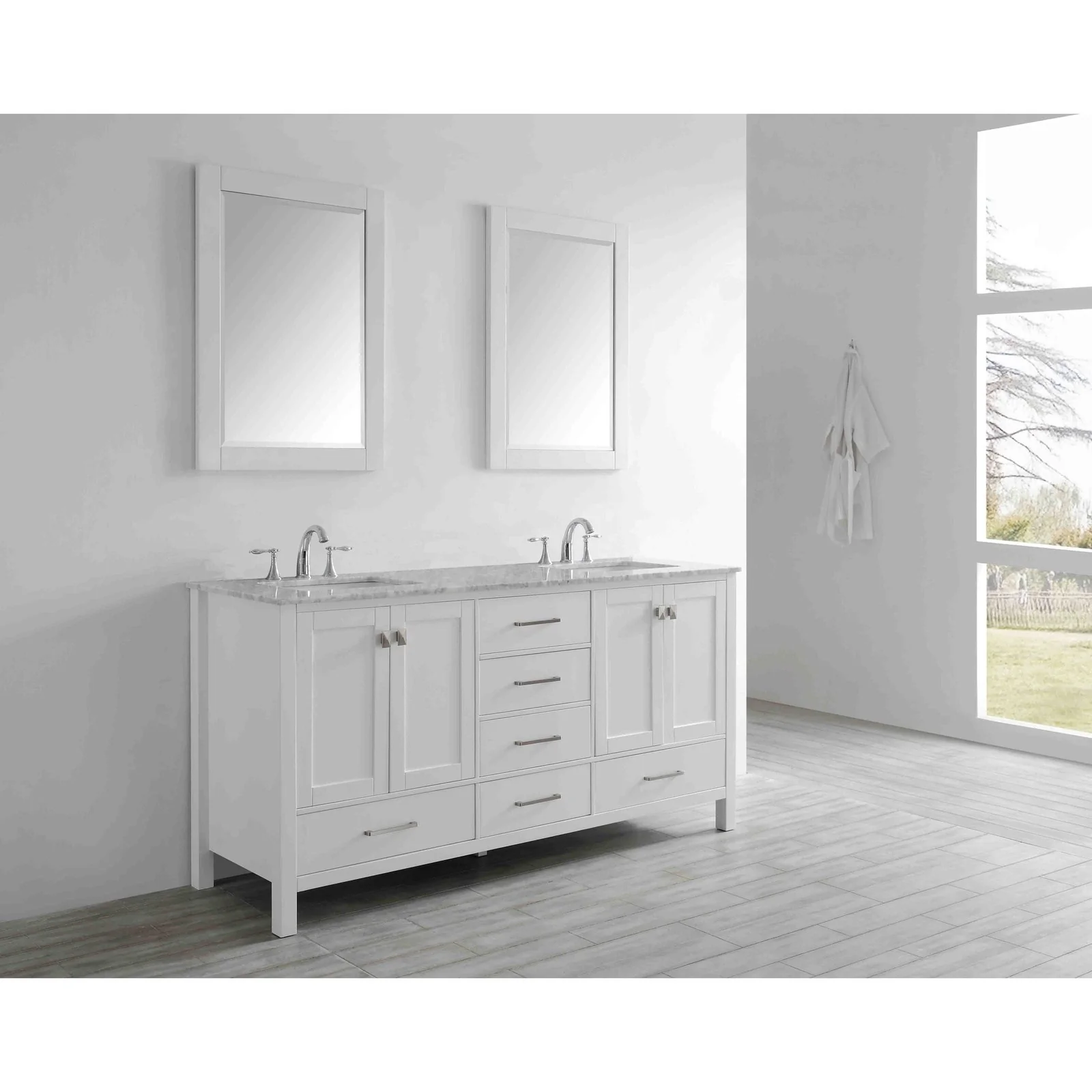 Eviva Aberdeen 78" Transitional White Bathroom Vanity with White Carrera Countertop - Image 2