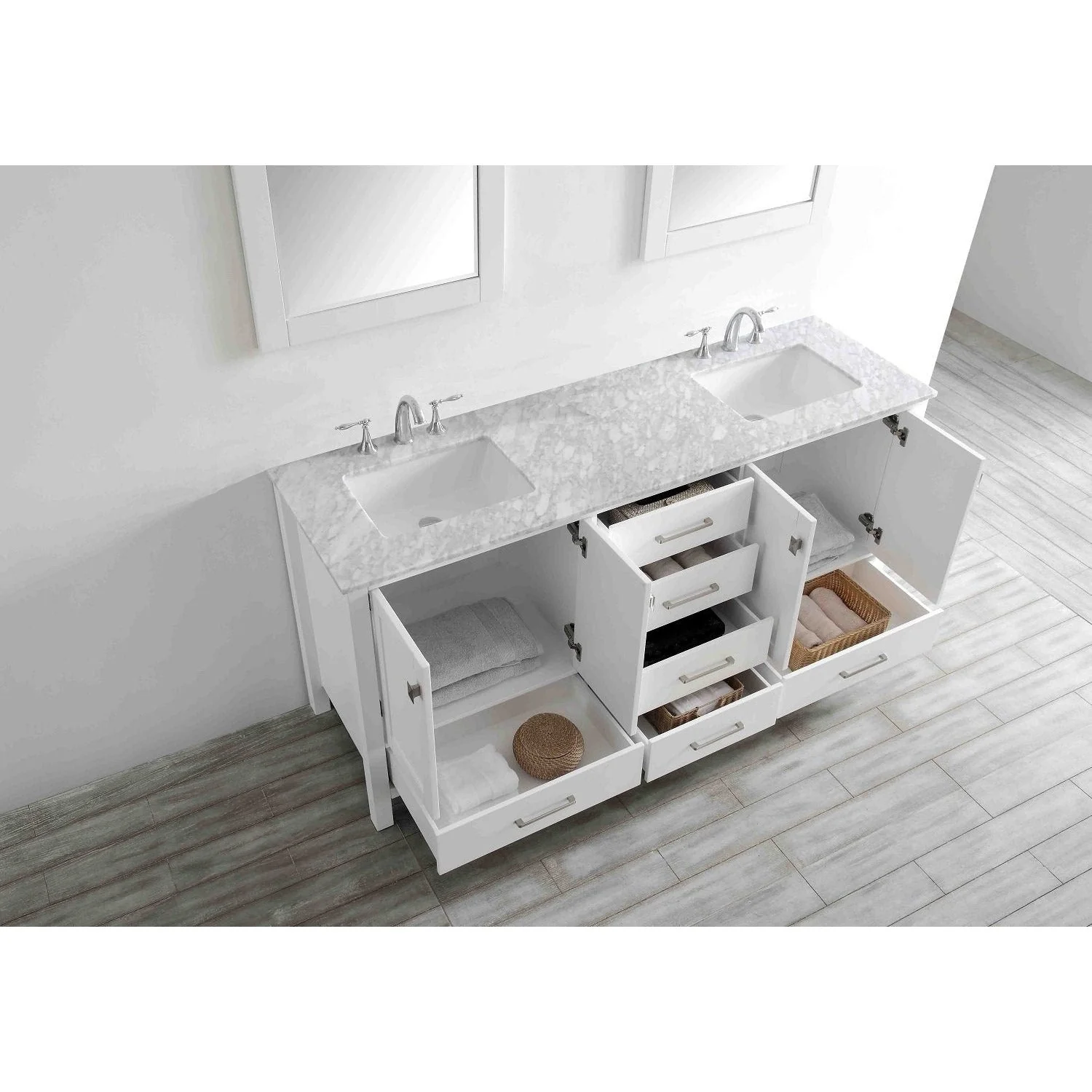 Eviva Aberdeen 78" Transitional White Bathroom Vanity with White Carrera Countertop - Image 4