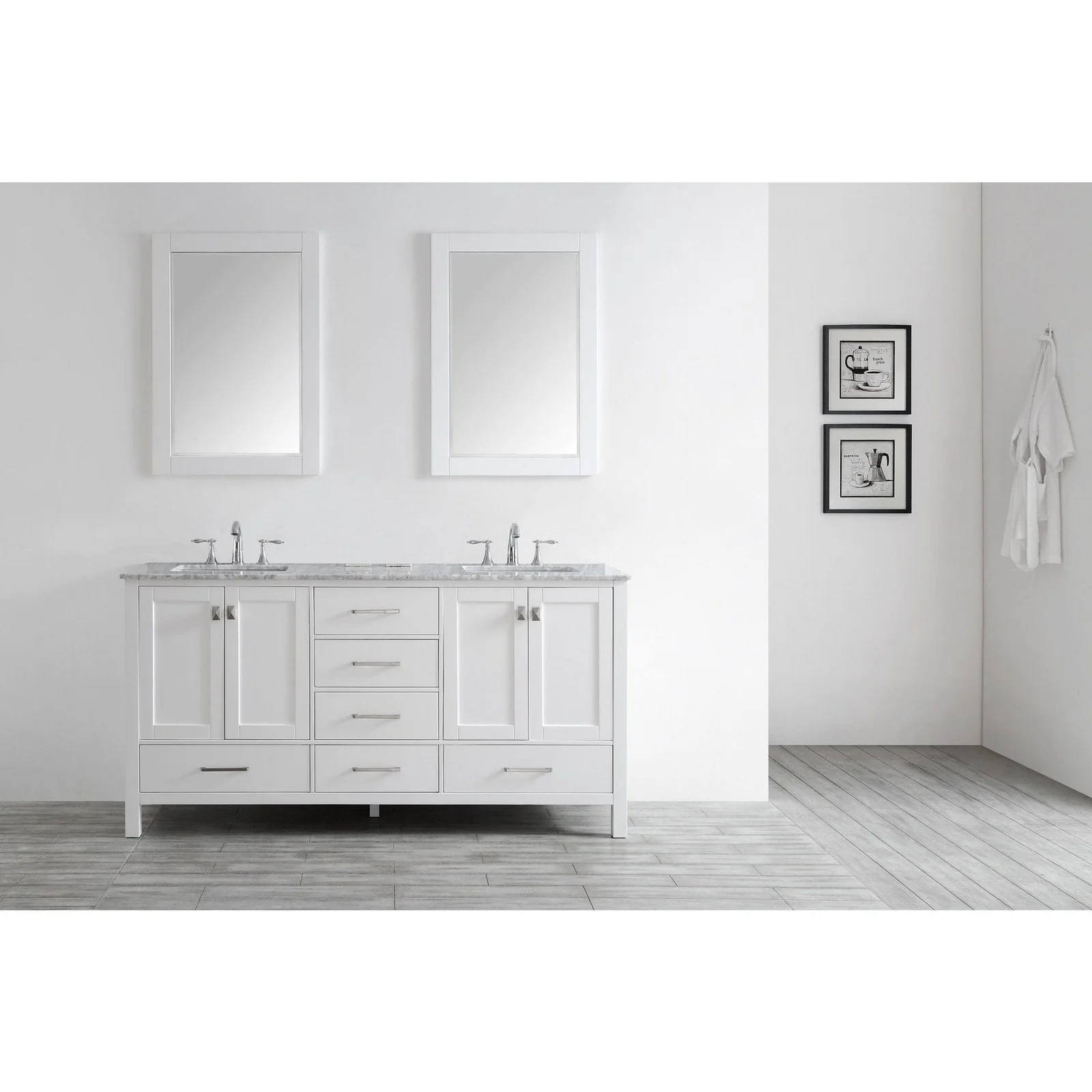 Eviva Aberdeen 78" Transitional White Bathroom Vanity with White Carrera Countertop - Image 8