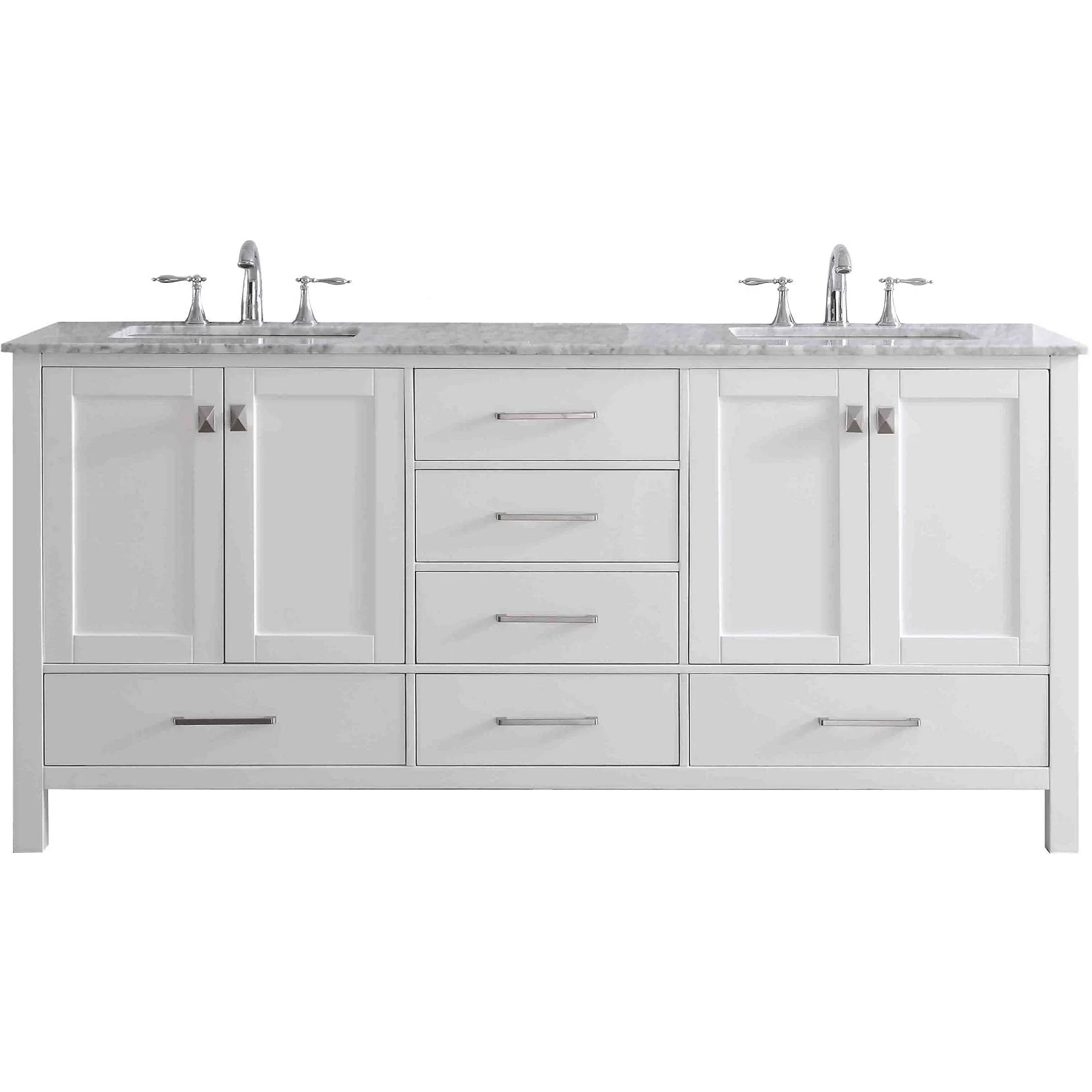 Eviva Aberdeen 78" Transitional White Bathroom Vanity with White Carrera Countertop - Image 9