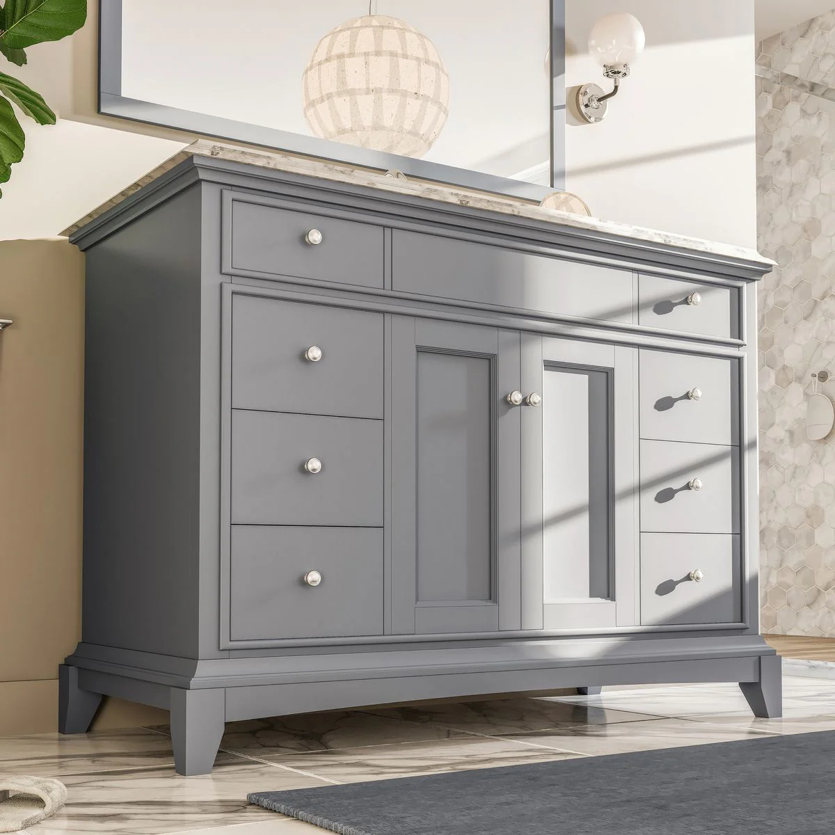 Eviva Elite Stamford 42" Bathroom Vanity with Double OG Edge White Carrara Countertop and Undermount Porcelain Sink - Image 5