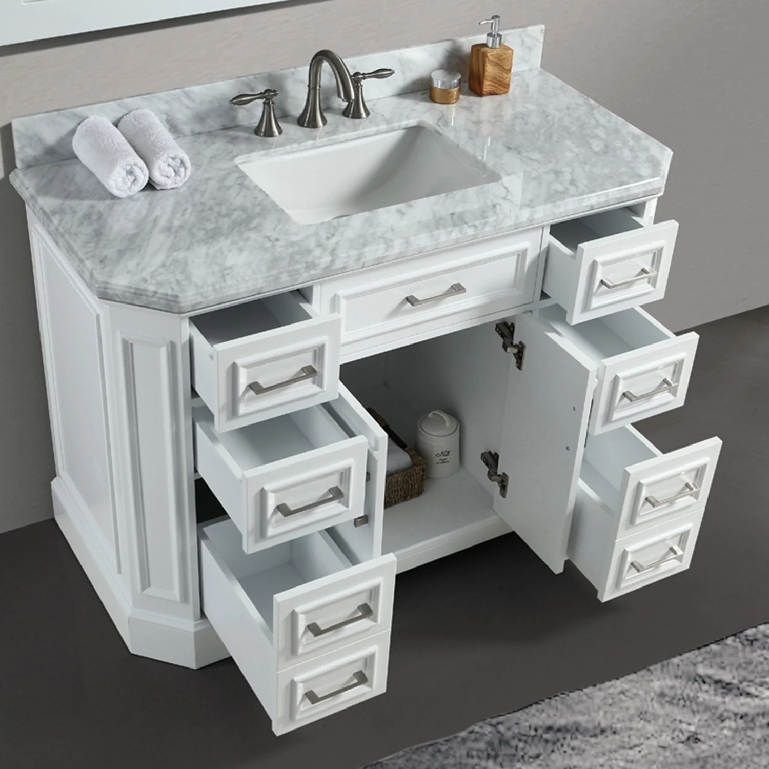 Eviva Glory 48" Bathroom Vanity with Carrara Marble Counter-top and Porcelain Sink - Image 7
