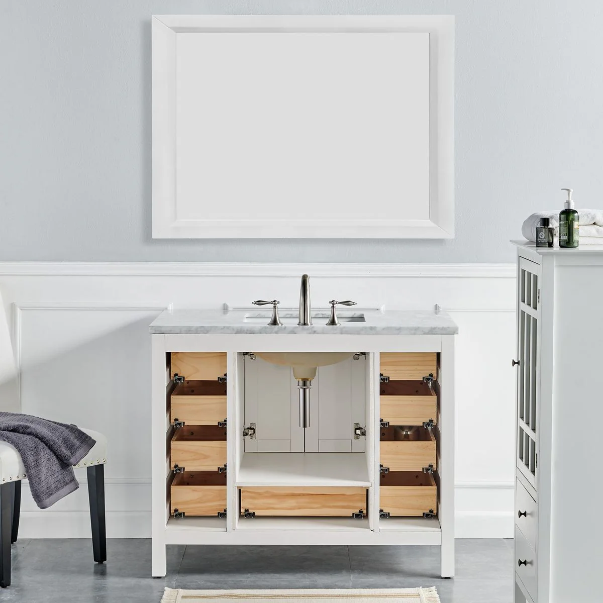 Eviva Hampton 36" x 18" Transitional Bathroom Vanity with White Carrara Countertop and Undermount Porcelain Sink - Image 4