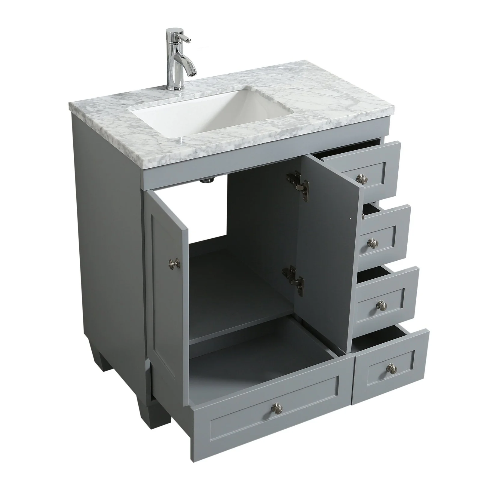 Eviva Happy 30" x 18" Transitional Bathroom Vanity with White Carrara Marble Countertop - Image 8