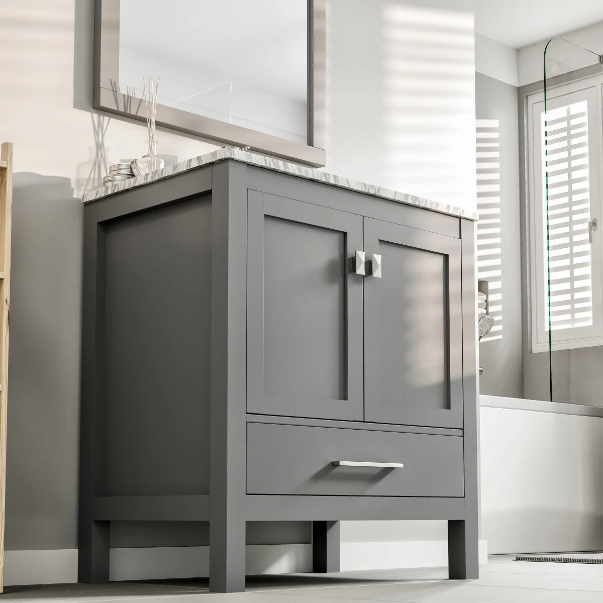 Eviva London 30" x 18" Transitional Bathroom Vanity with Crema Marfil Marble Countertop and Undermount Porcelain Sink - Image 14
