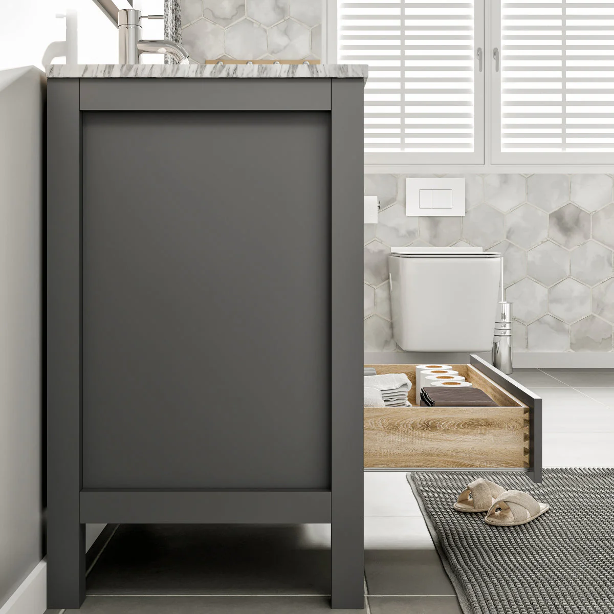 Eviva London 30" x 18" Transitional Bathroom Vanity with Crema Marfil Marble Countertop and Undermount Porcelain Sink - Image 16