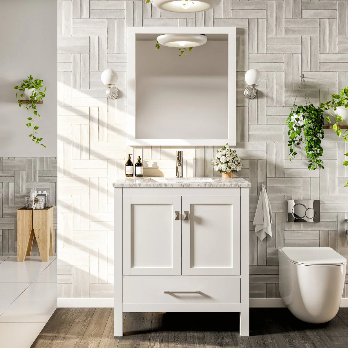 Eviva London 30" x 18" Transitional Bathroom Vanity with Crema Marfil Marble Countertop and Undermount Porcelain Sink - Image 17