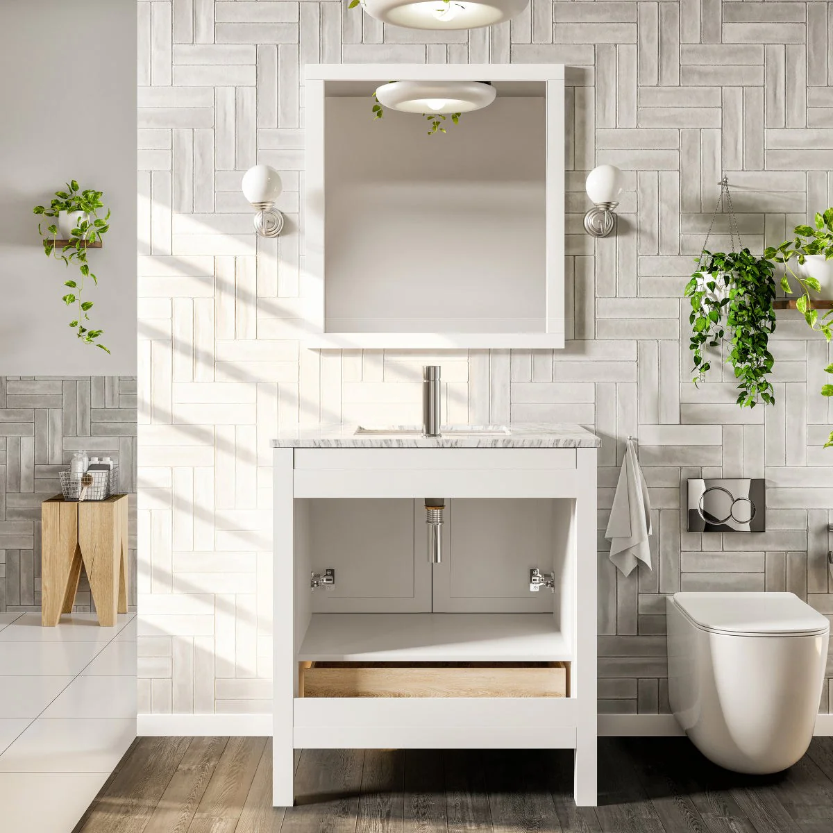 Eviva London 30" x 18" Transitional Bathroom Vanity with Crema Marfil Marble Countertop and Undermount Porcelain Sink - Image 19