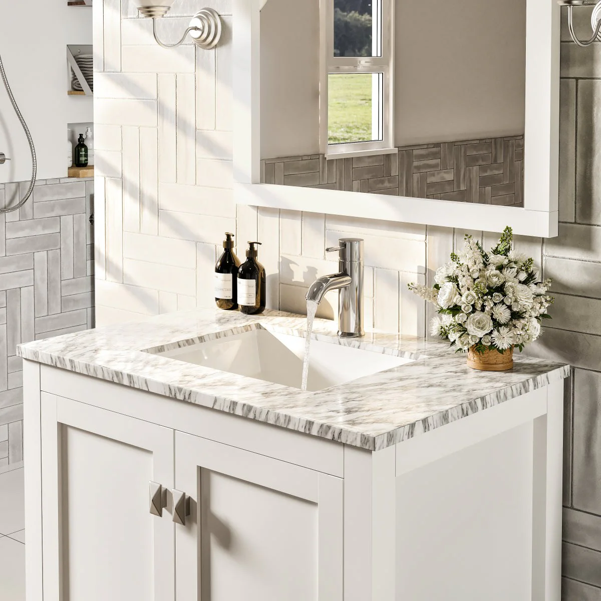 Eviva London 30" x 18" Transitional Bathroom Vanity with Crema Marfil Marble Countertop and Undermount Porcelain Sink - Image 23