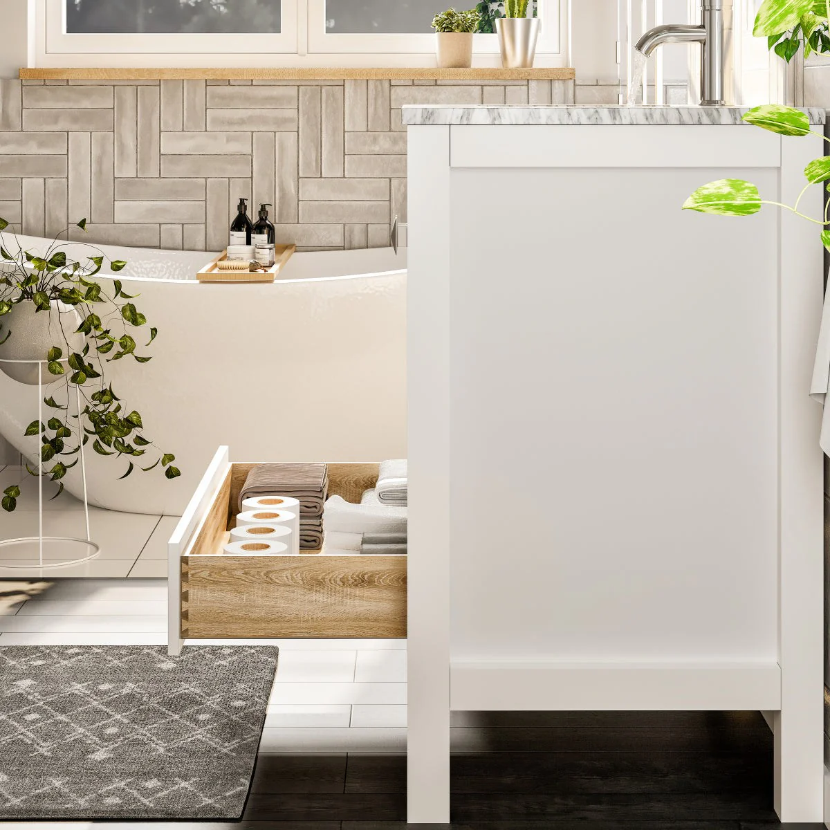 Eviva London 30" x 18" Transitional Bathroom Vanity with Crema Marfil Marble Countertop and Undermount Porcelain Sink - Image 24