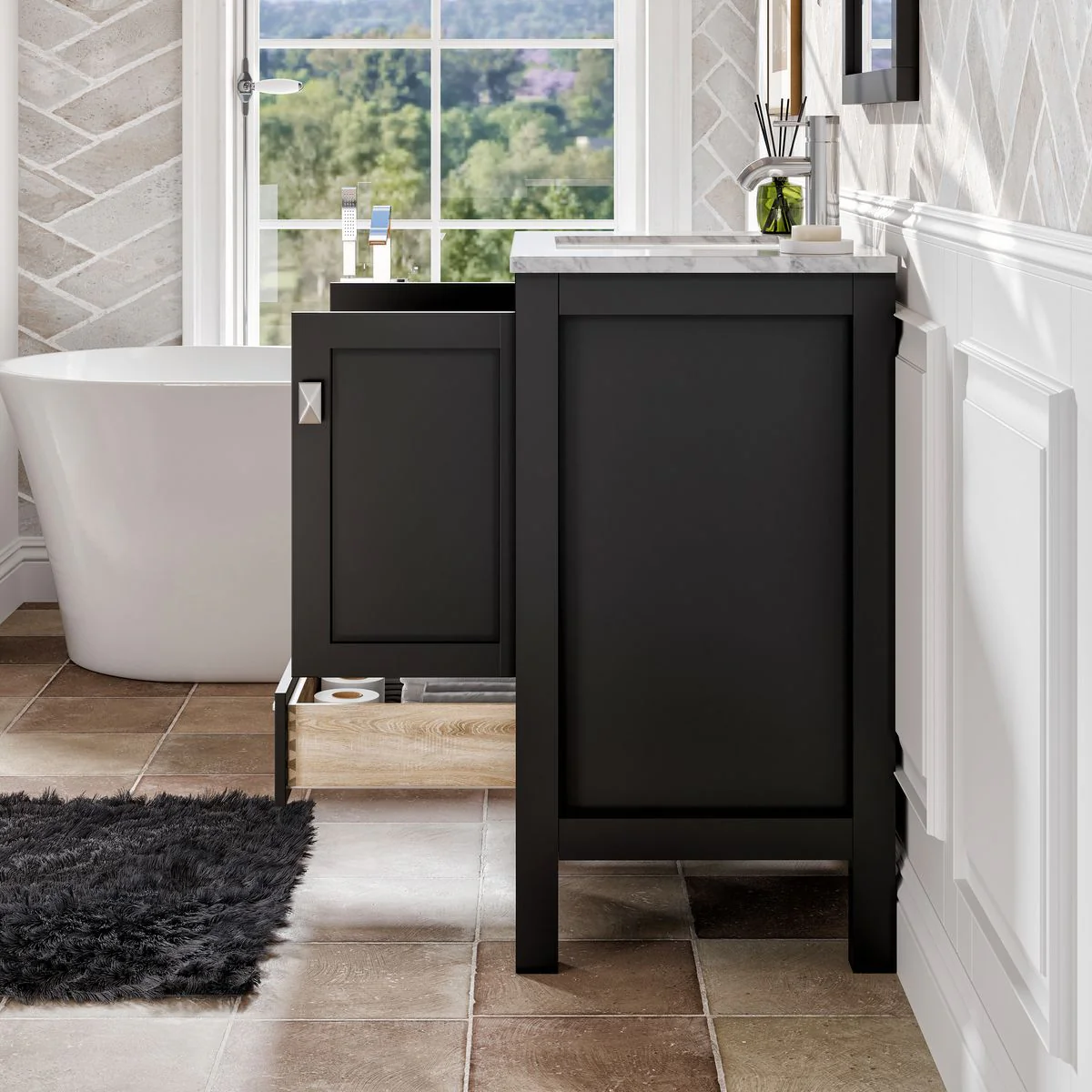 Eviva London 30" x 18" Transitional Bathroom Vanity with Crema Marfil Marble Countertop and Undermount Porcelain Sink - Image 8