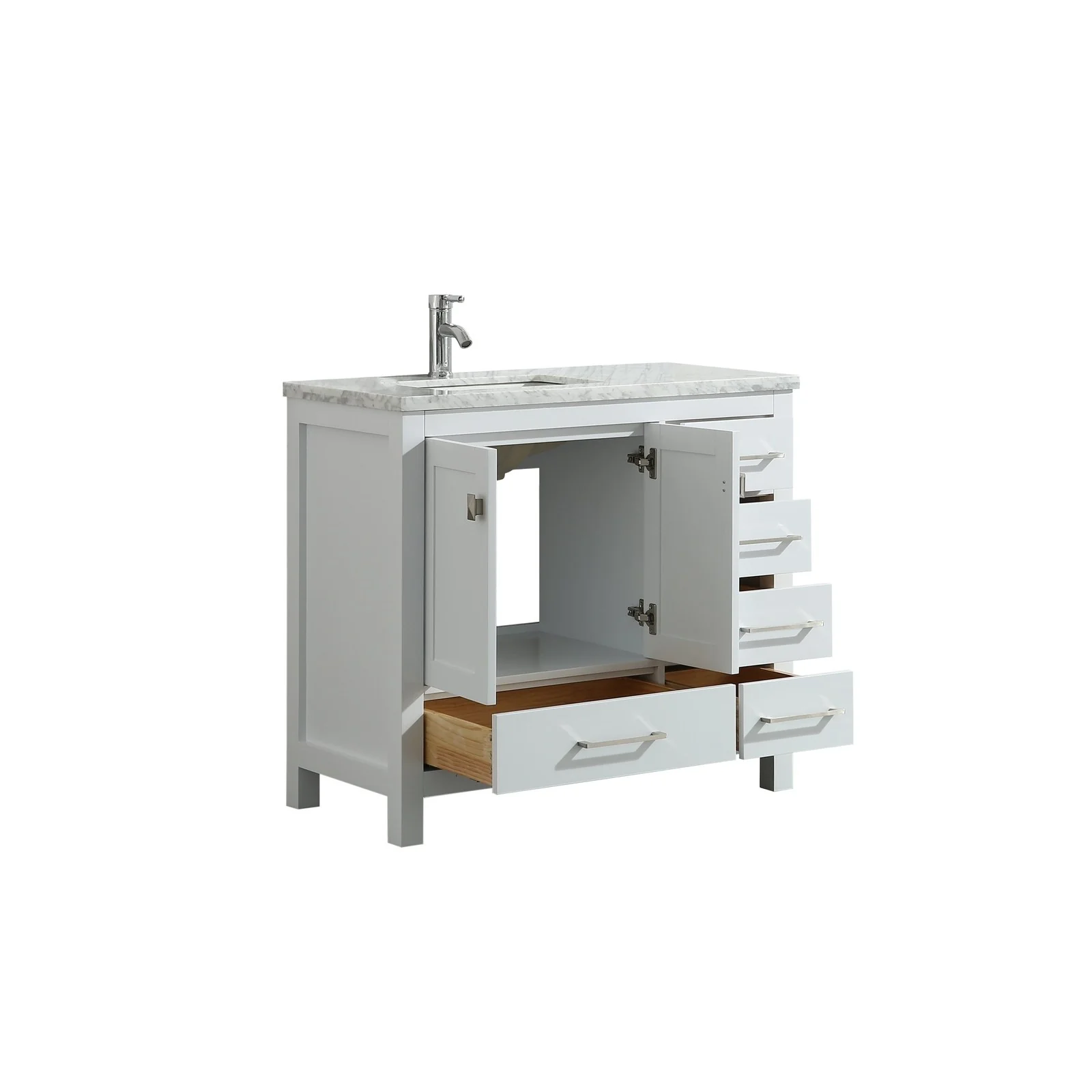 Eviva London 36" Transitional Bathroom Vanity with White Carrara Marble Countertop - Image 4