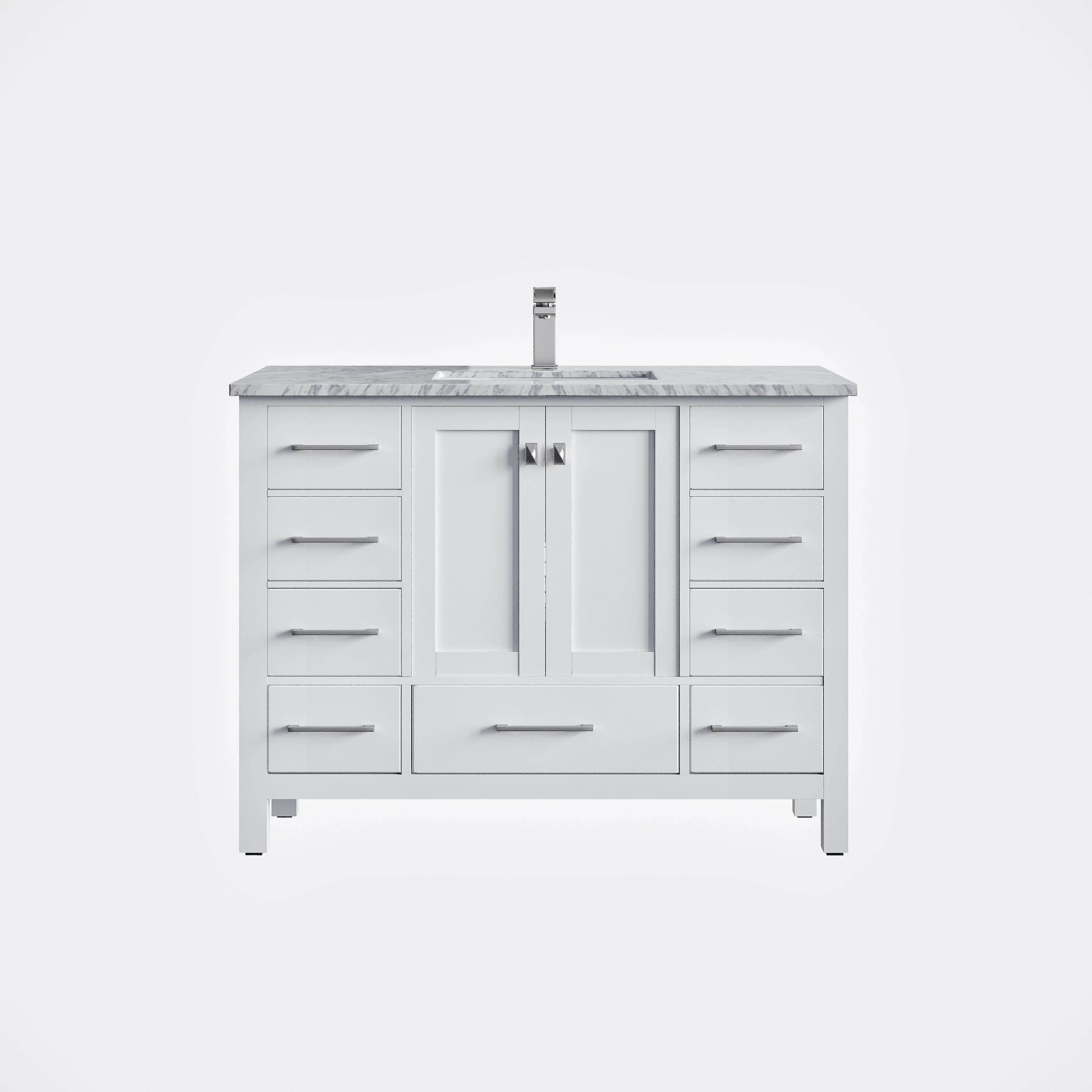 Eviva London 42" x 18" Transitional Bathroom Vanity in White Finish with White Carrara Marble Countertop and Undermount Porcelain Sink - Image 2