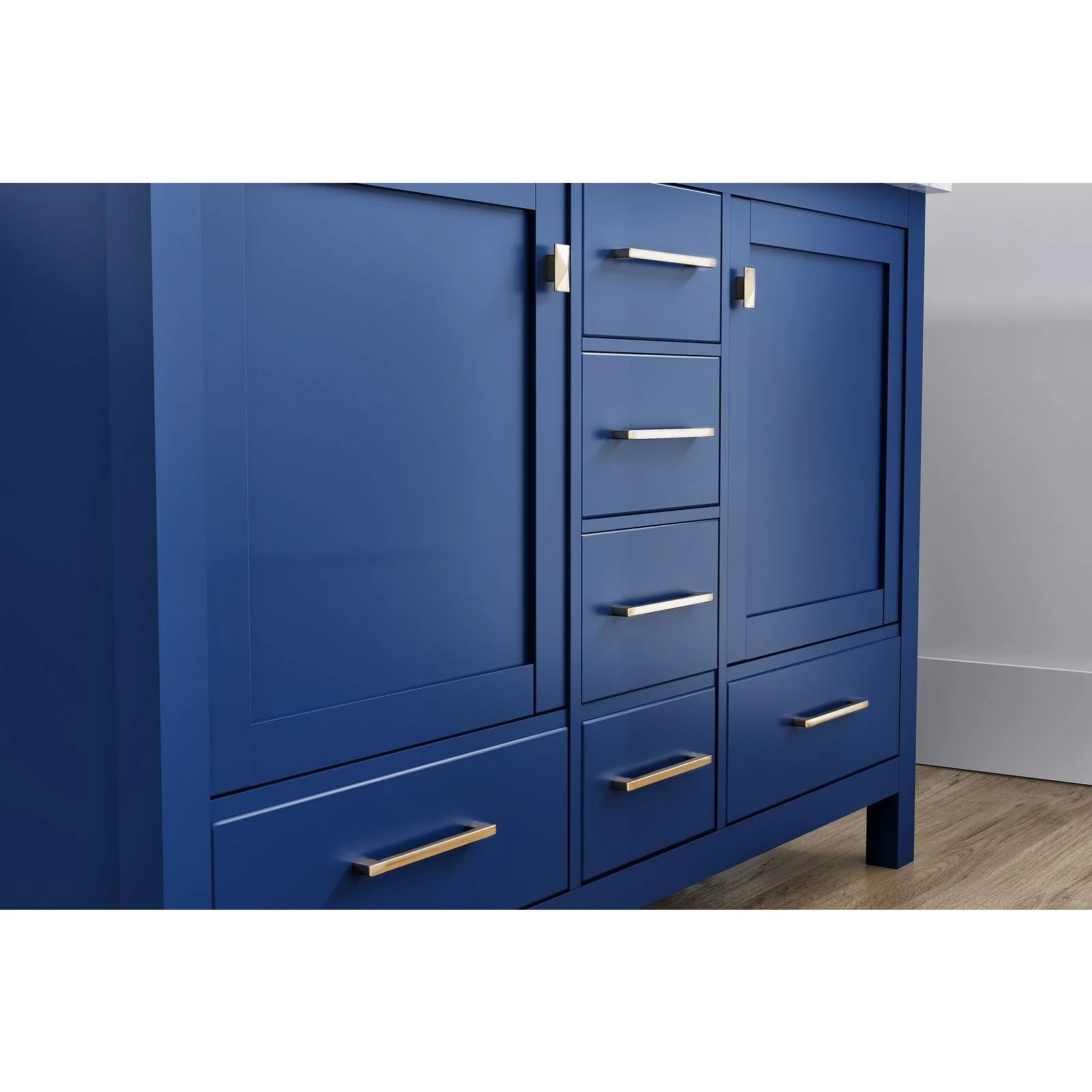 Eviva London 48 x 18" Transitional Double Sink Bathroom Vanity  in Blue Finish with White Carrara Marble Countertop and Gold Handles - Image 10