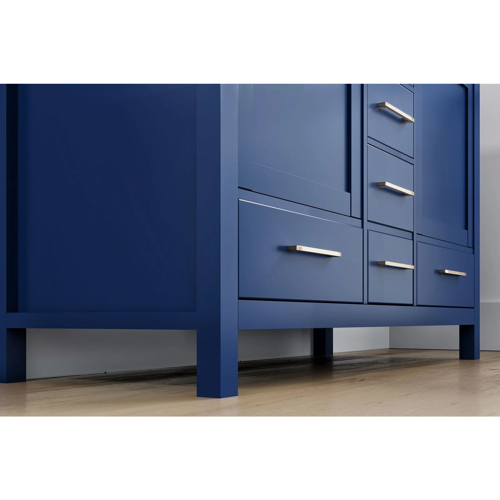 Eviva London 48 x 18" Transitional Double Sink Bathroom Vanity  in Blue Finish with White Carrara Marble Countertop and Gold Handles - Image 11